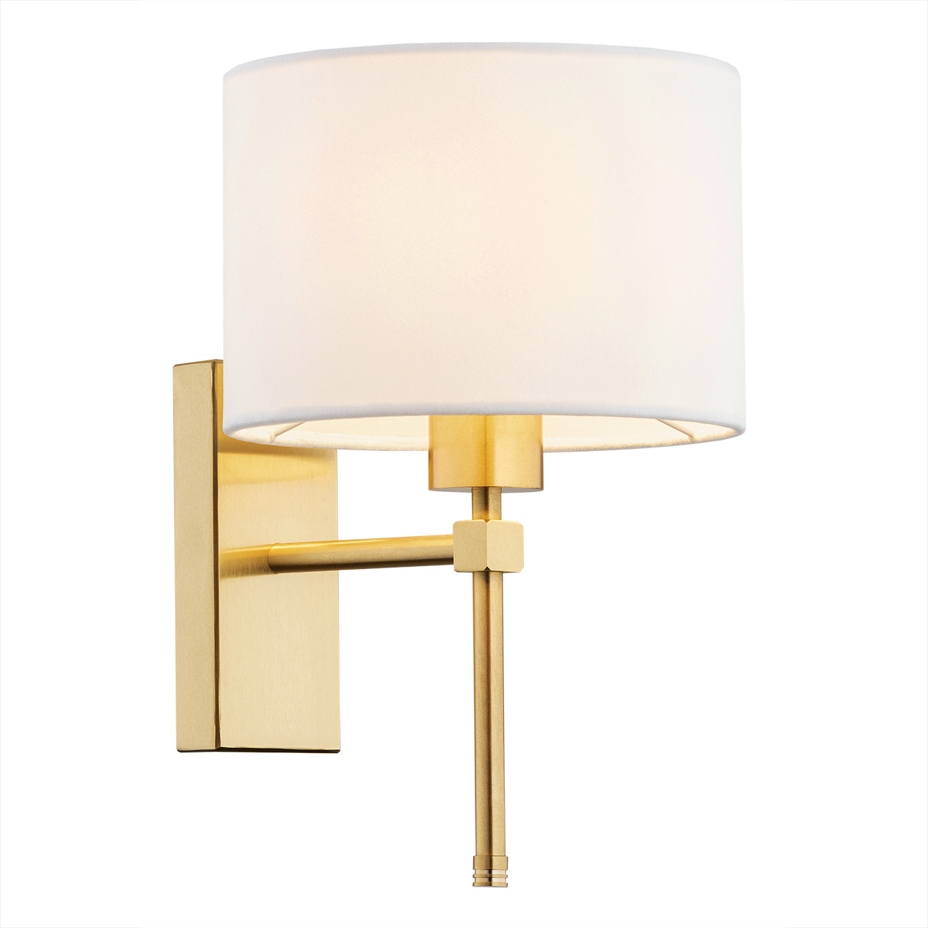 Abano Wall Lamp, Brushed Brass, White Lampshade, 1 Light
