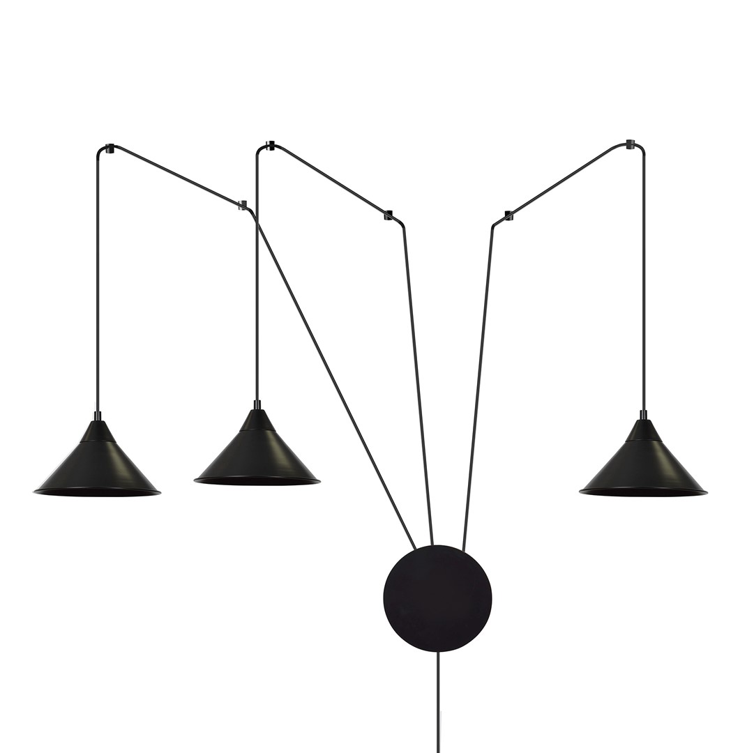 Abrim 3 Light Black Pendant/Wall Lamp, Optional Plug-In