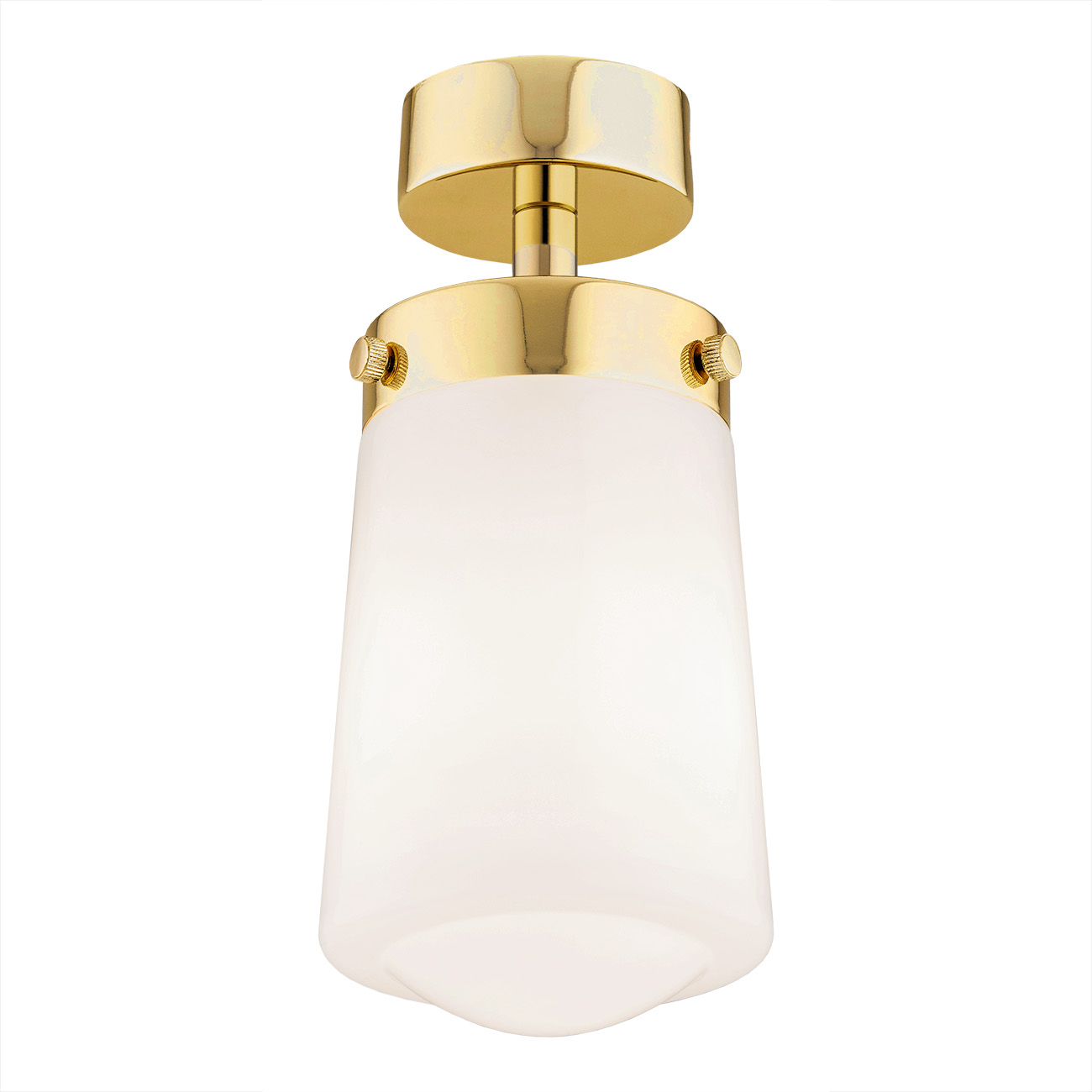 Adena IP44 Single Ceiling Lamp, Brass, Opal White Shade, 12cm Width