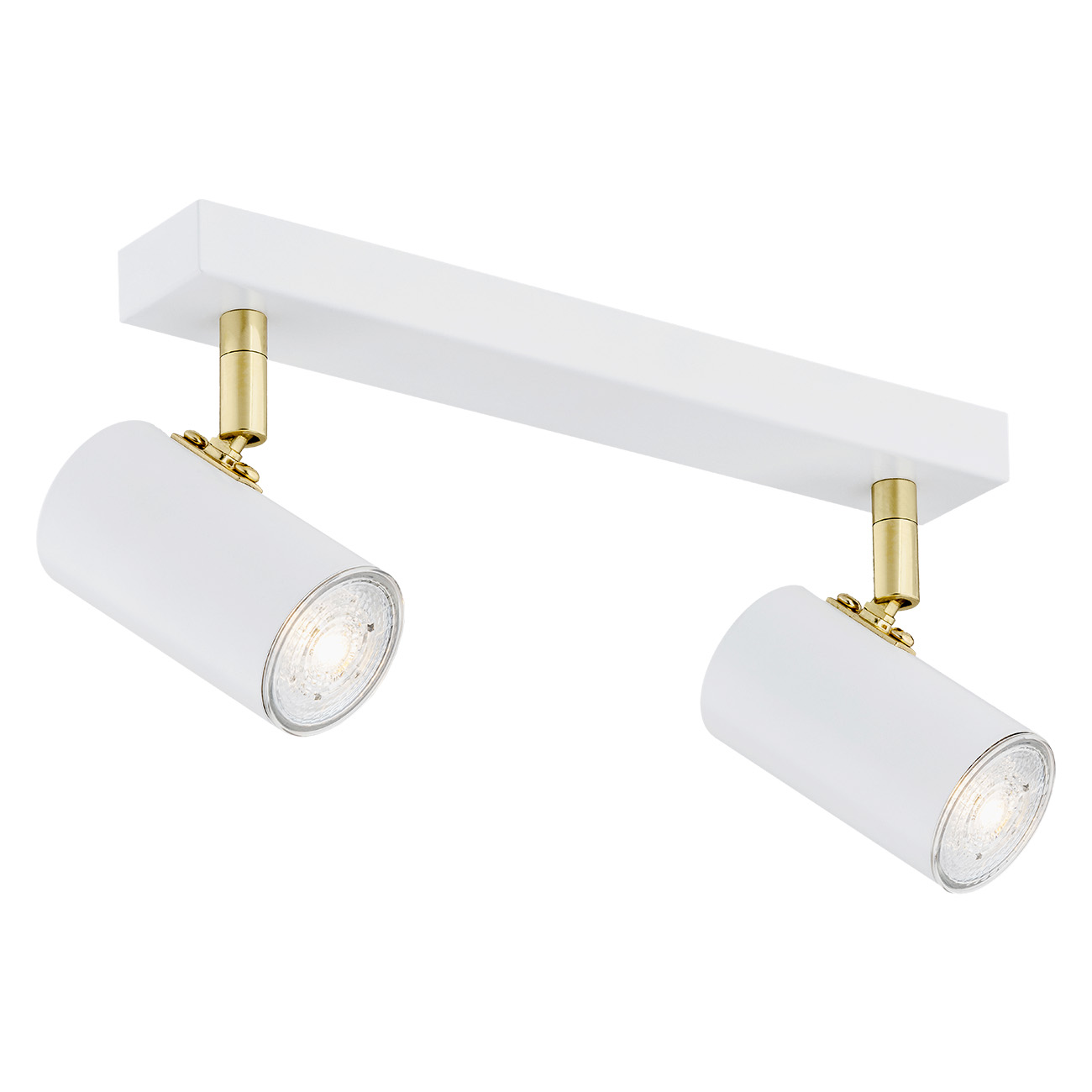 Agos 2 Light White Adjustable Ceiling Spotlight, Brass Rods, 35cm Width