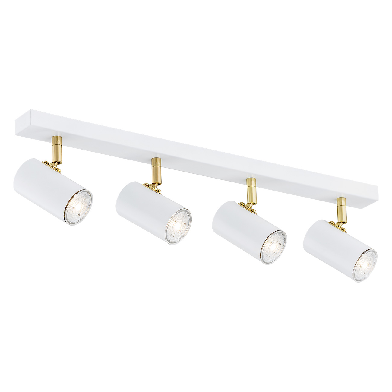 Agos 4 Light White Adjustable Ceiling Spotlight, Brass Rods, 62cm Width