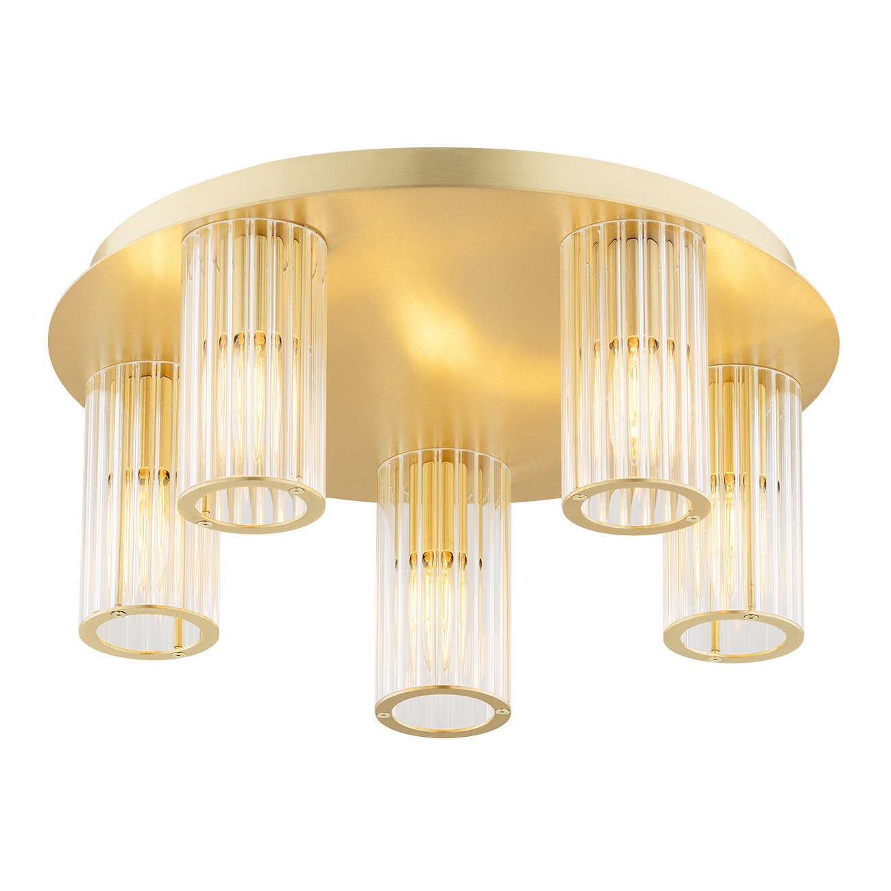 Ampton Flush Ceiling Lamp, 5 Light, Brass, Glass, 45cm