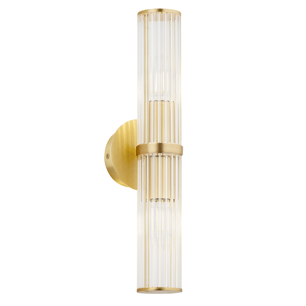 Ampton Up & Down Wall Light, 2 Lamp, Brass, Ribbed Glass