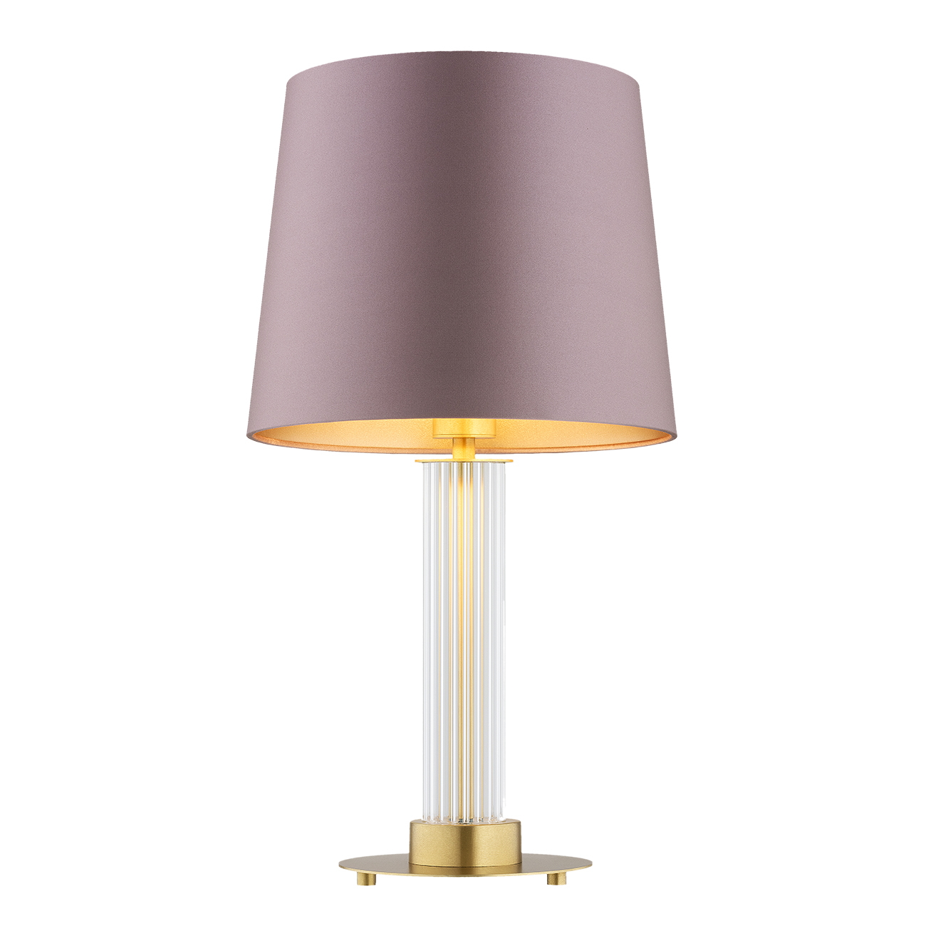 Ampton Table Light, Pink Lampshade, Brass, Ribbed Glass, 30cm