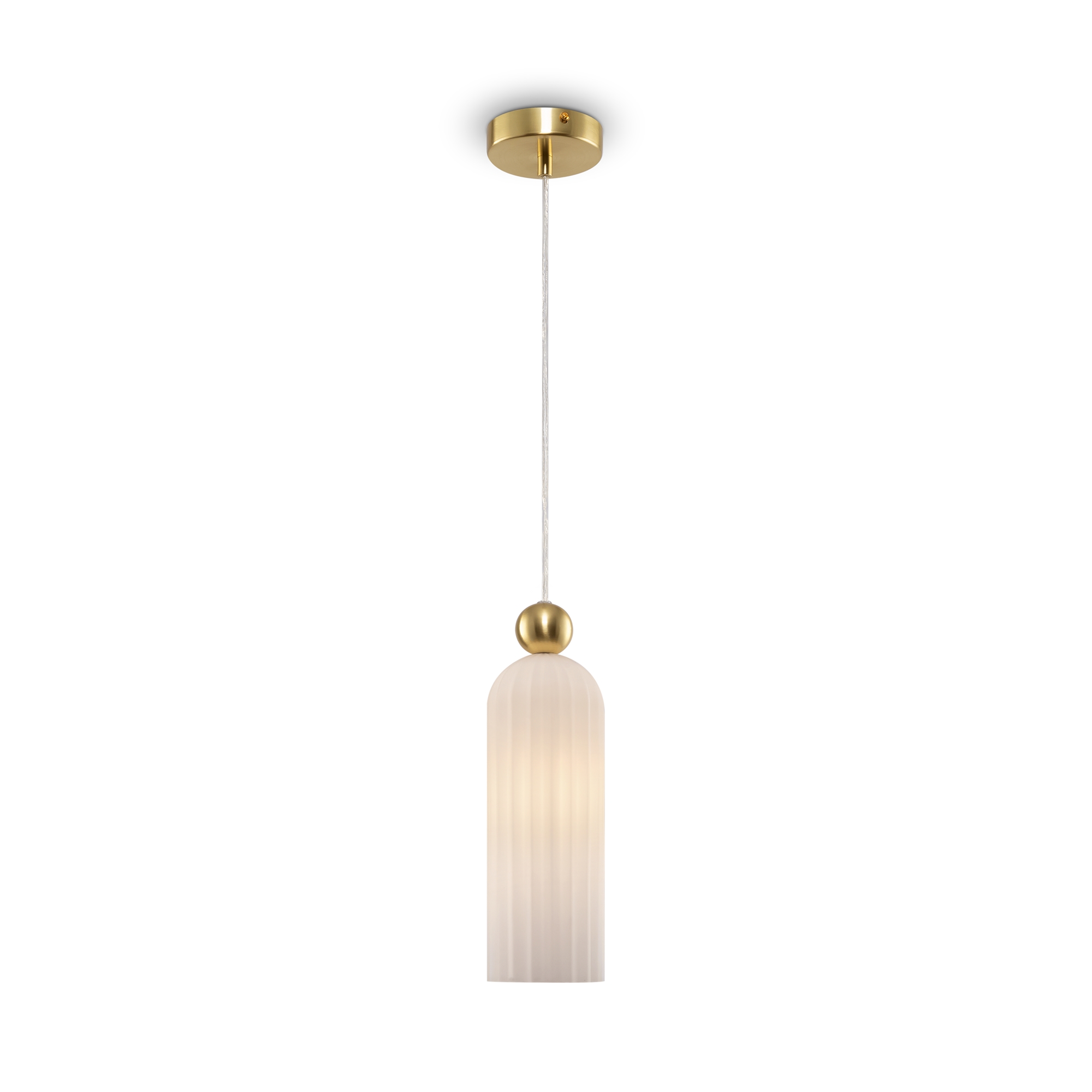 Antic White Cylinder Glass Pendant Light, Gold Metal, 1 Lamp, 10cm Wide
