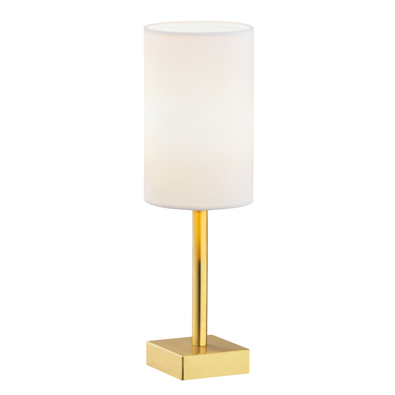 Aruzzo Table Lamp, Brushed Brass Base, White Lamp Shade, 37cm Height