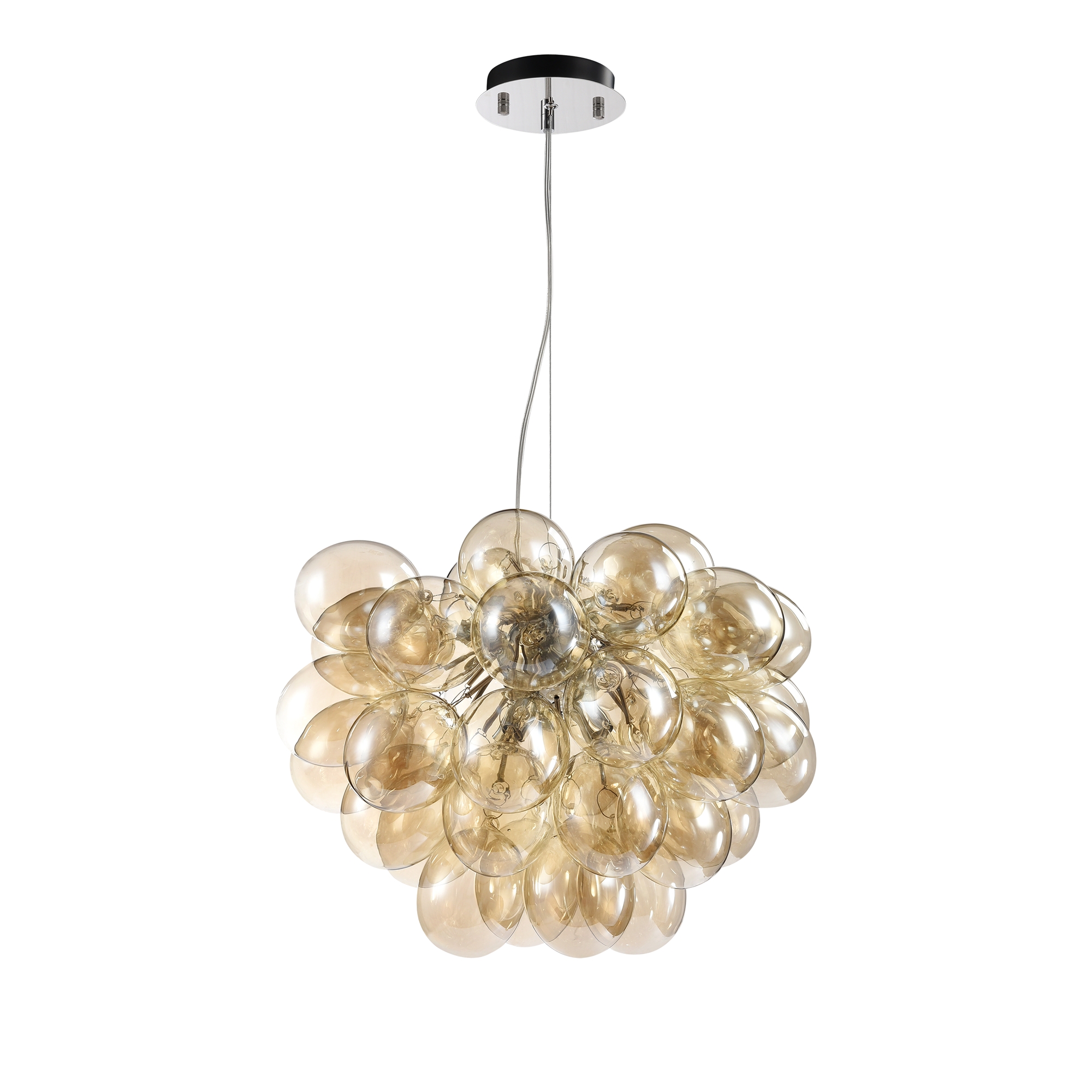 Balbo 8 Light Pendant Lamp, Cognac Glass, Nickel Metal, 50cm Wide