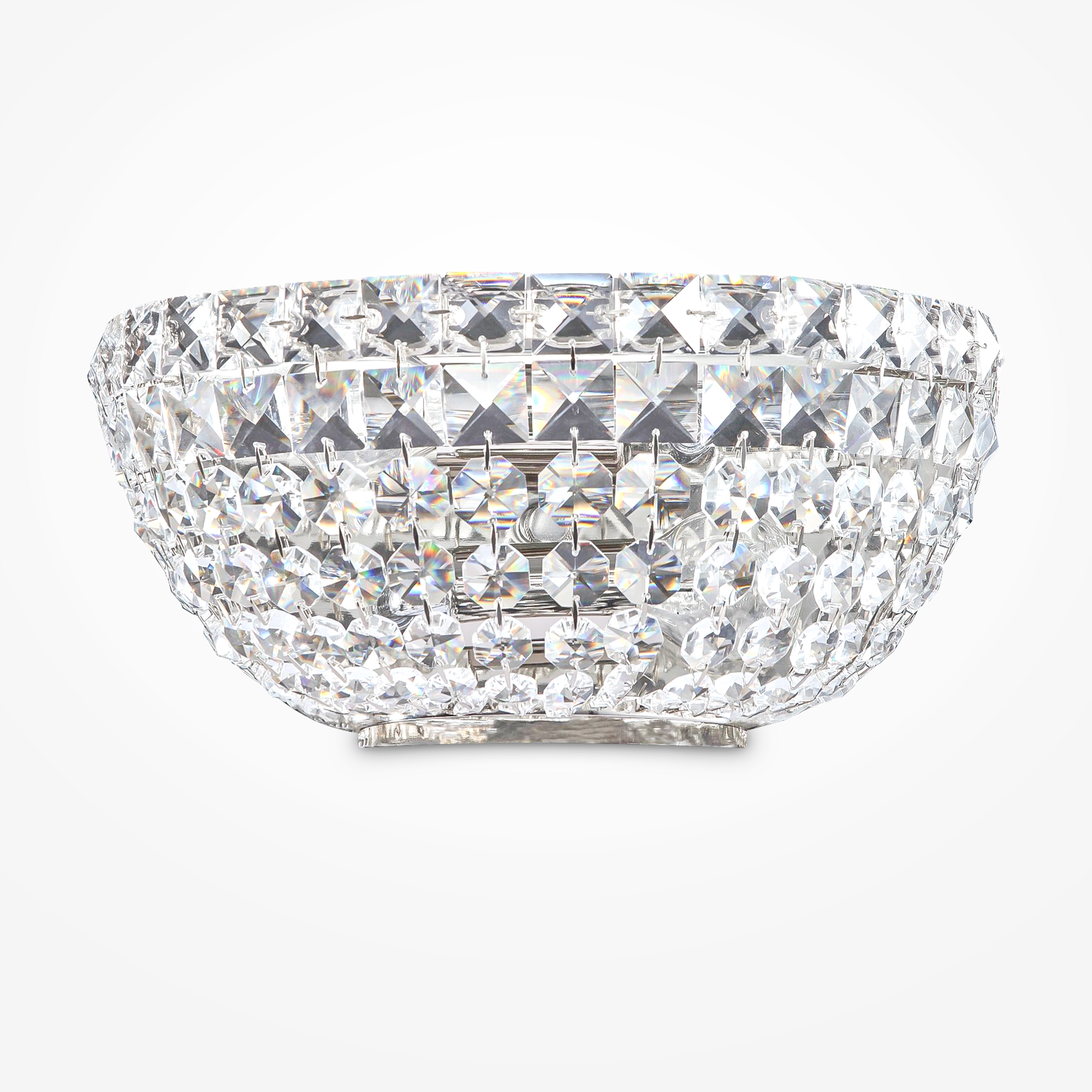 Basfor Nickel Crystal Wall Lamp, 2 Light, Clear Glass, 25.5cm Wide