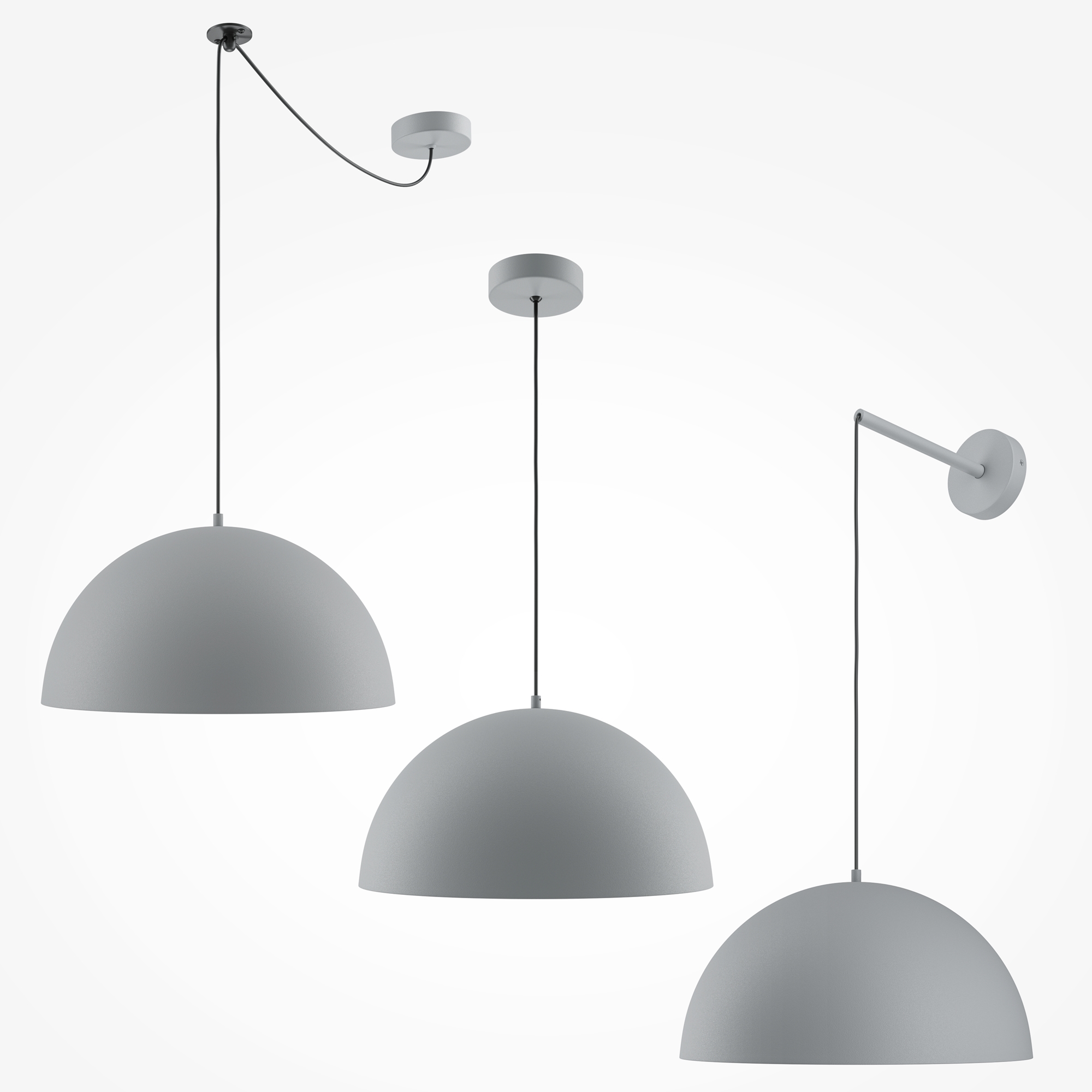 Basic Colors, Grey Dome Single Pendant/Wall Lamp, Metal, 35cm Diameter