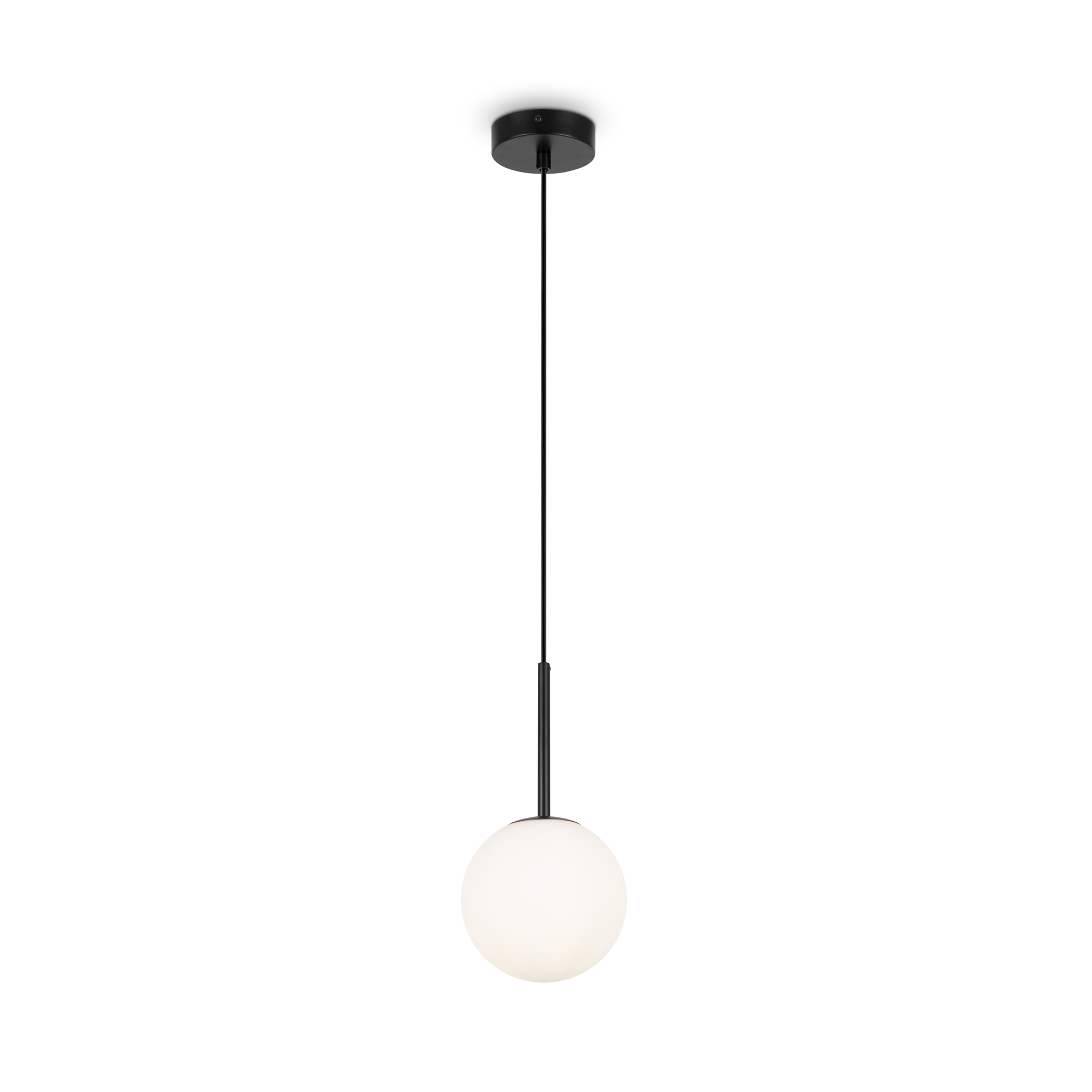 Basic Form Mini Globe Pendant Light, Black, Opal Glass, 1 Lamp, 15cm Wide