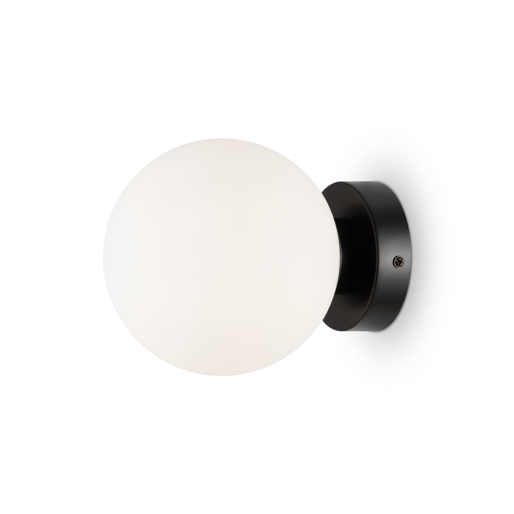 Basic Form Small Globe Wall Lamp, Black, White Glass, 15cm Diameter