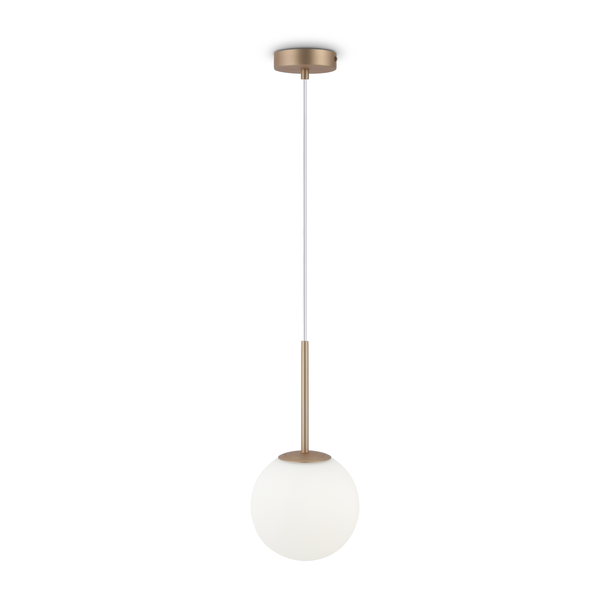 Basic Form Small Globe Pendant Lamp, Gold, Opal Glass, 1 Light, 18cm Wide