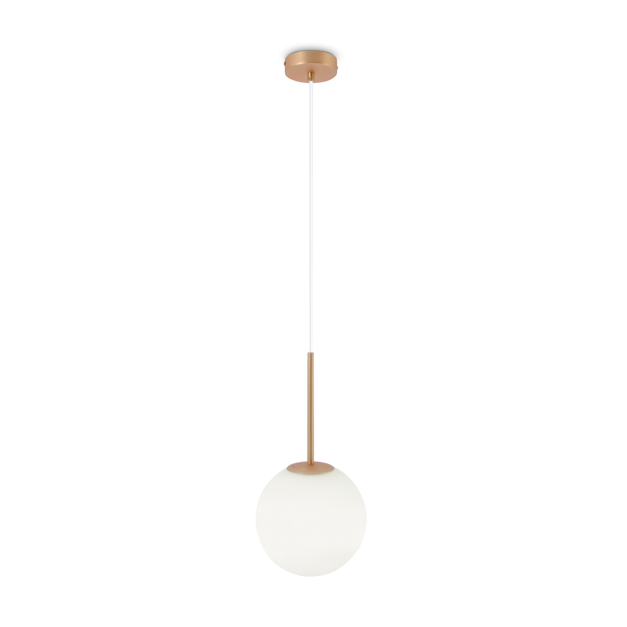 Basic Form Medium Globe Pendant Light, Gold, Opal Glass, 1 Lamp, 20cm Wide