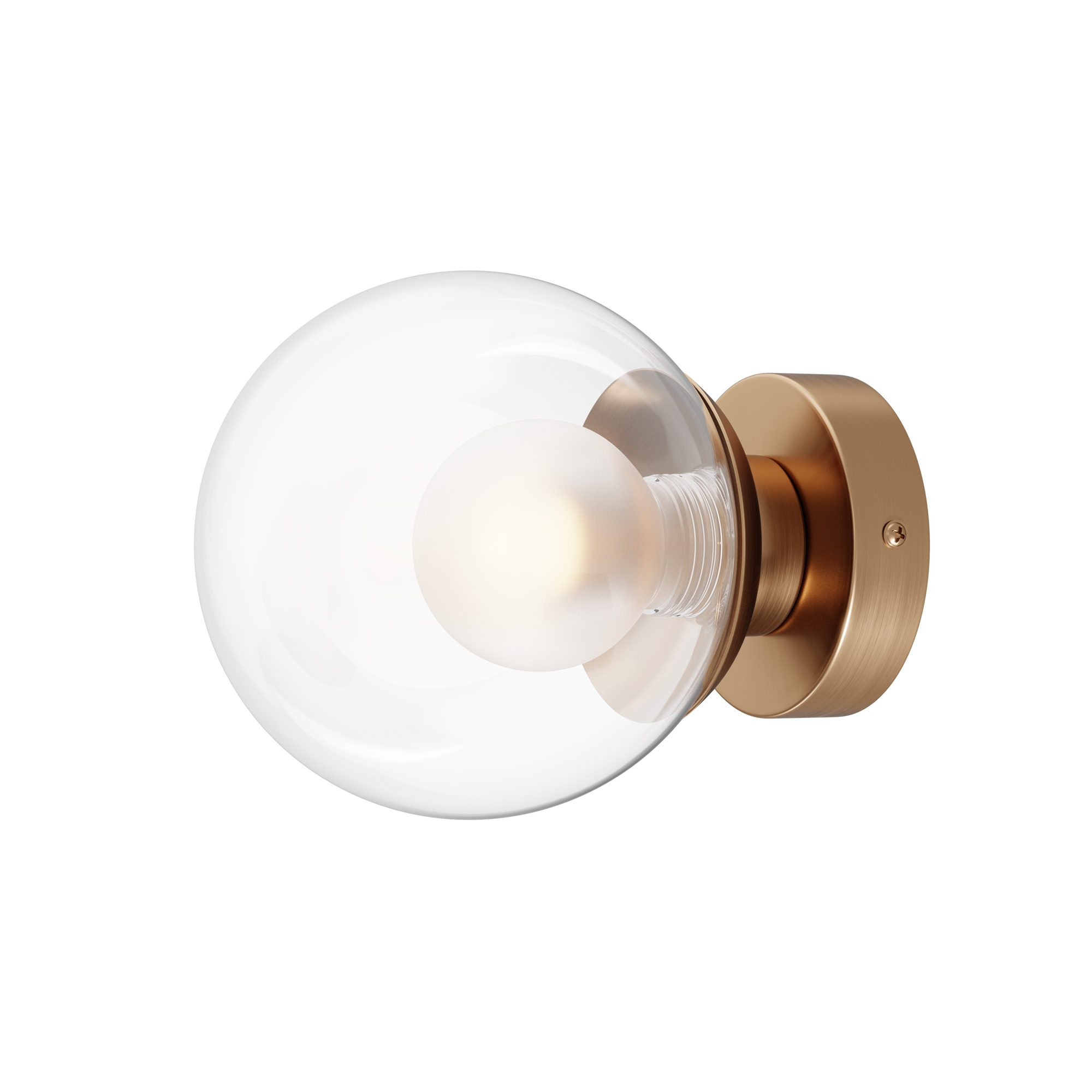 Basic Form Small Wall Light, Gold, Clear & Frosted Round Glass, 1 Lamp, 15cm Wide