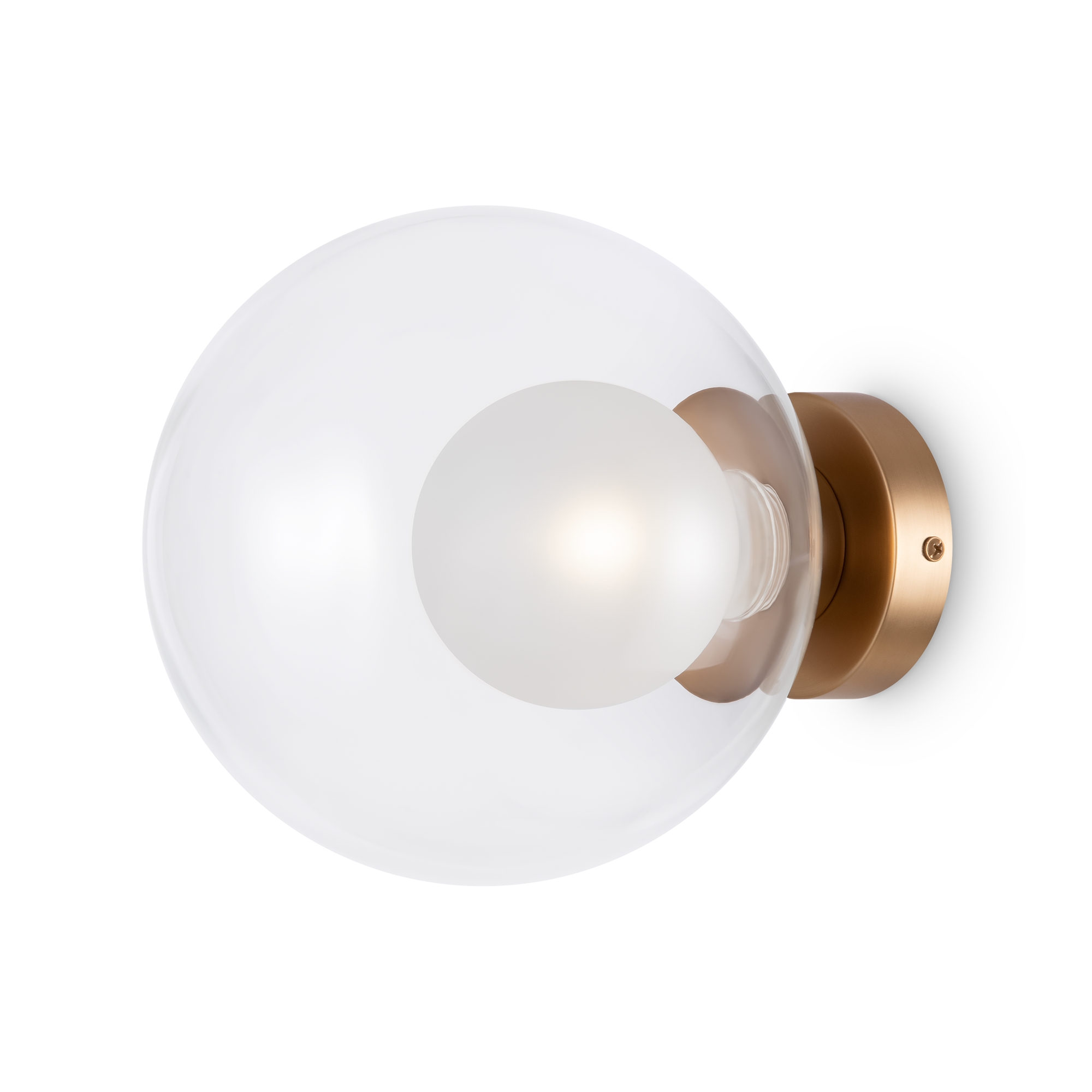 Basic Form Medium Wall Lamp, Gold, Clear & Frosted Round Glass, 1 Light, 20cm Wide