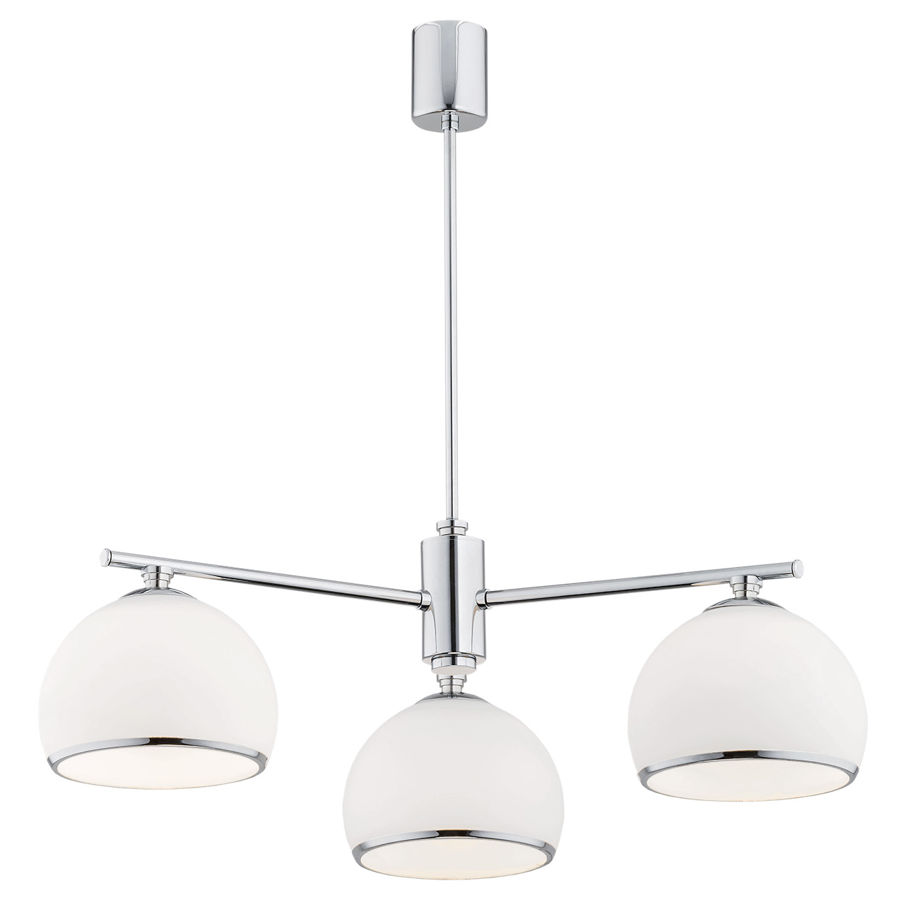 Bella 3 Light Down Facing Chandelier, Chrome Metal, Opal Glass, 55cm Wide