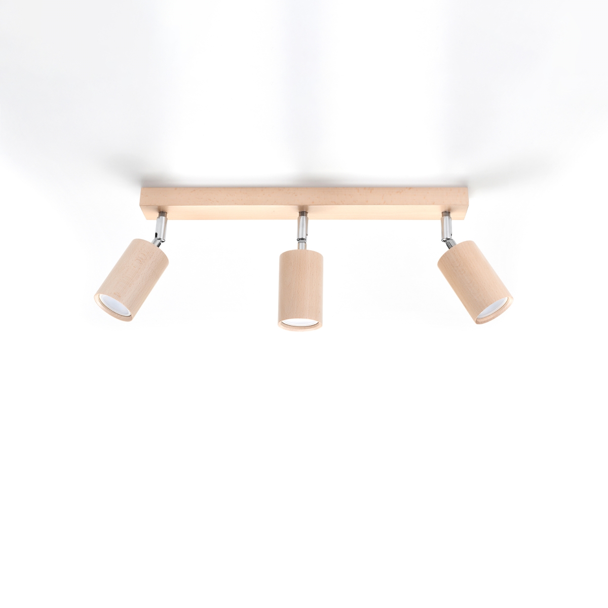 Beryen Oak Wood Ceiling Spotlight Bar, 3 Light, GU10, Adjustable Heads, 45cm Length