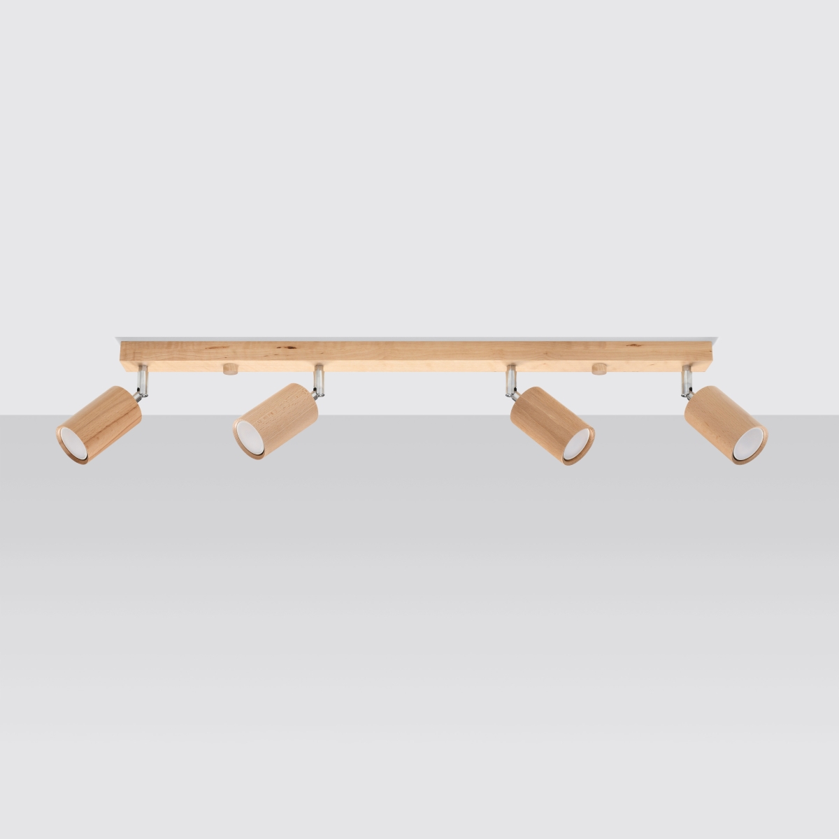 Beryen Oak Wood Ceiling Spotlight Bar, 4 Lamp, GU10, Adjustable Heads, 80cm Length