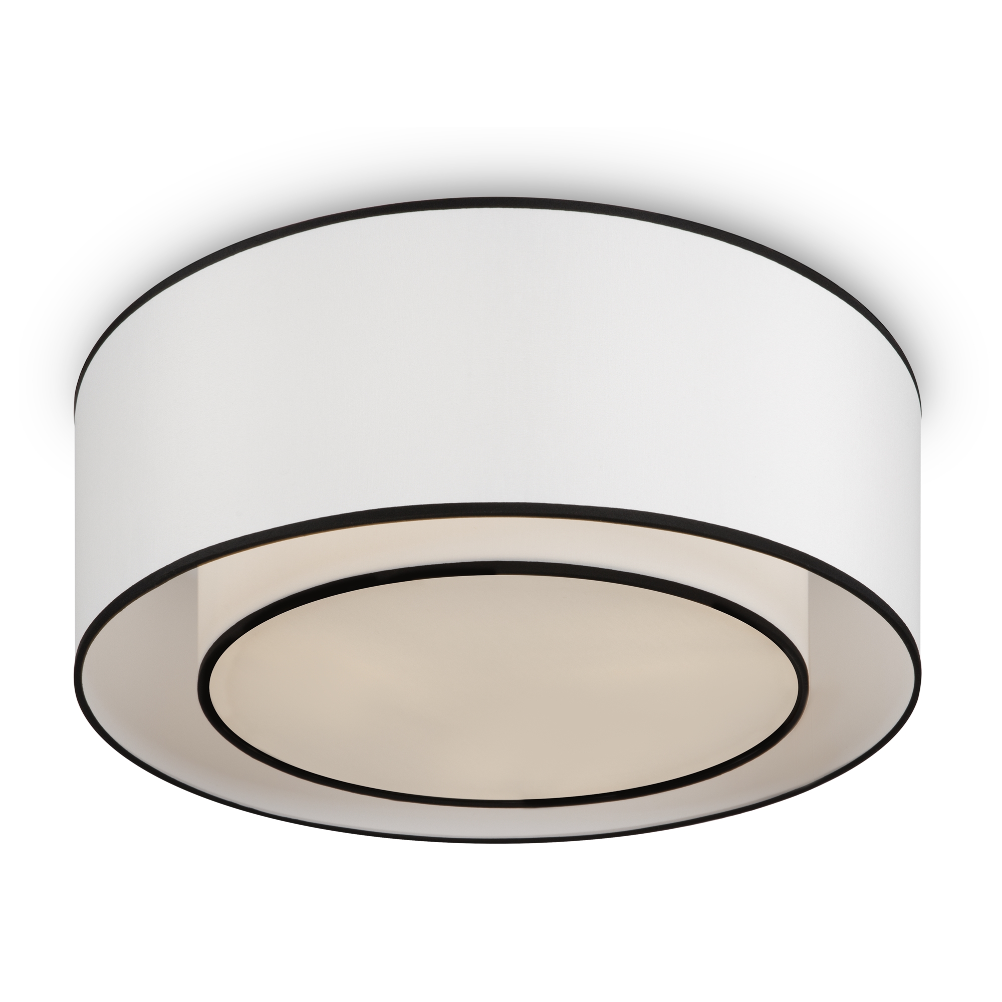 Bergamo White & Black Drum Ceiling Lamp, Fabric Shades, 3 Light, 52cm Wide