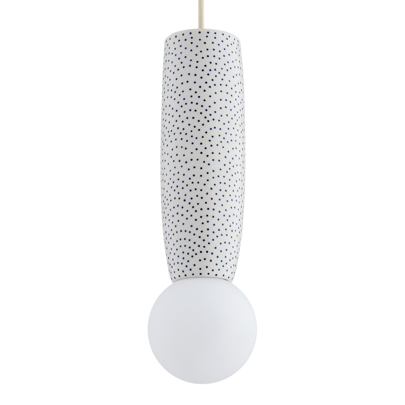 Bolu Ceramic Cylinder IP44 Pendant Lamp, Cream & Cobalt Navy Blue, Opal Glass, 10cm Diameter