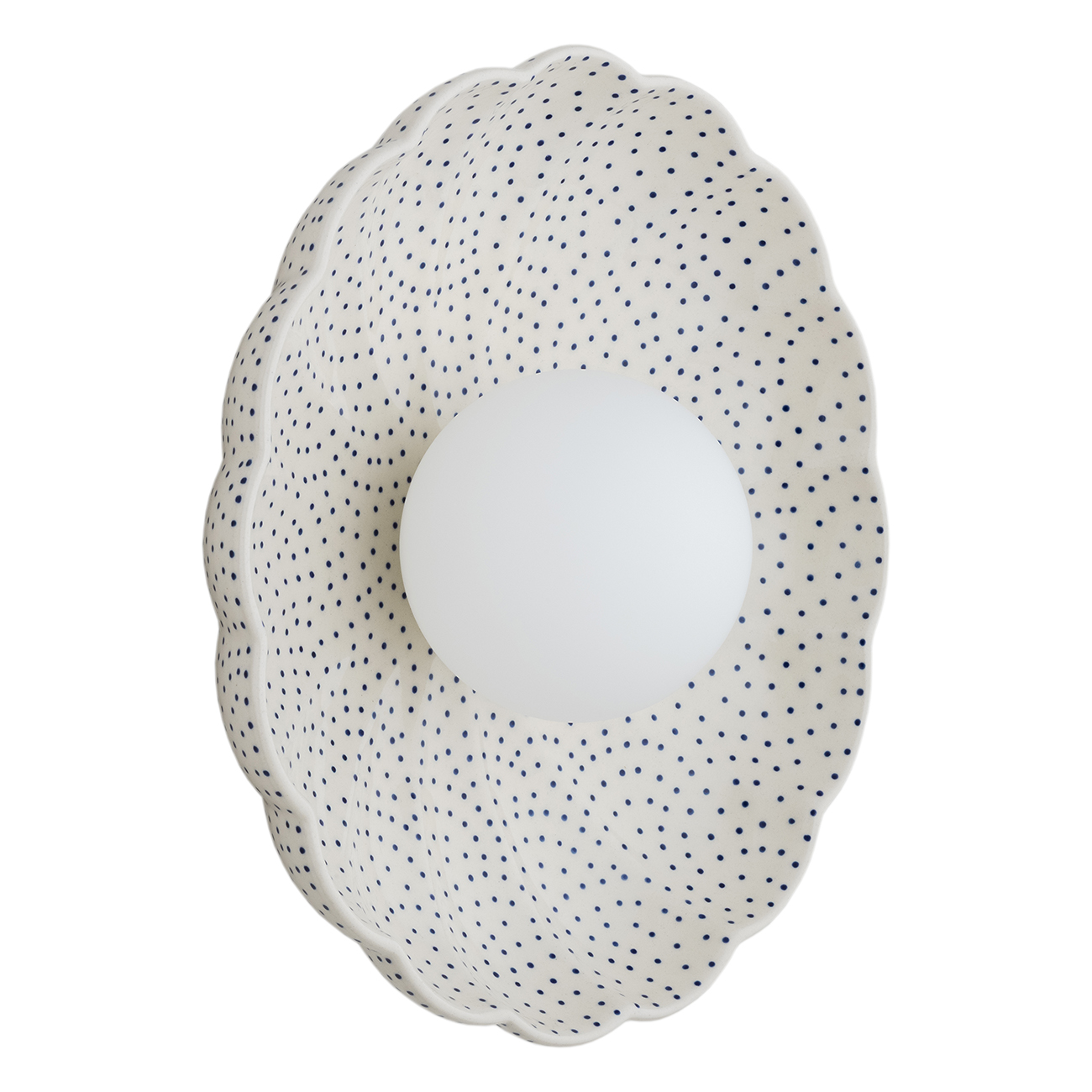 Bolu Ceramic IP44 Bowl Wall Light, Cream & Cobalt Navy Blue, Opal Glass, 28cm Diameter