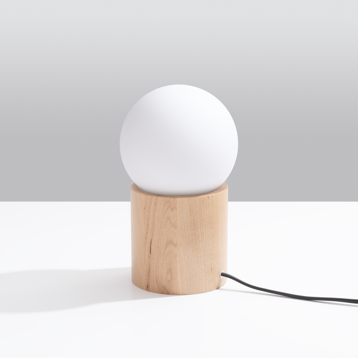Boma Round Wood Table Lamp, White Glass Shade, 1 Light 12cm Diameter