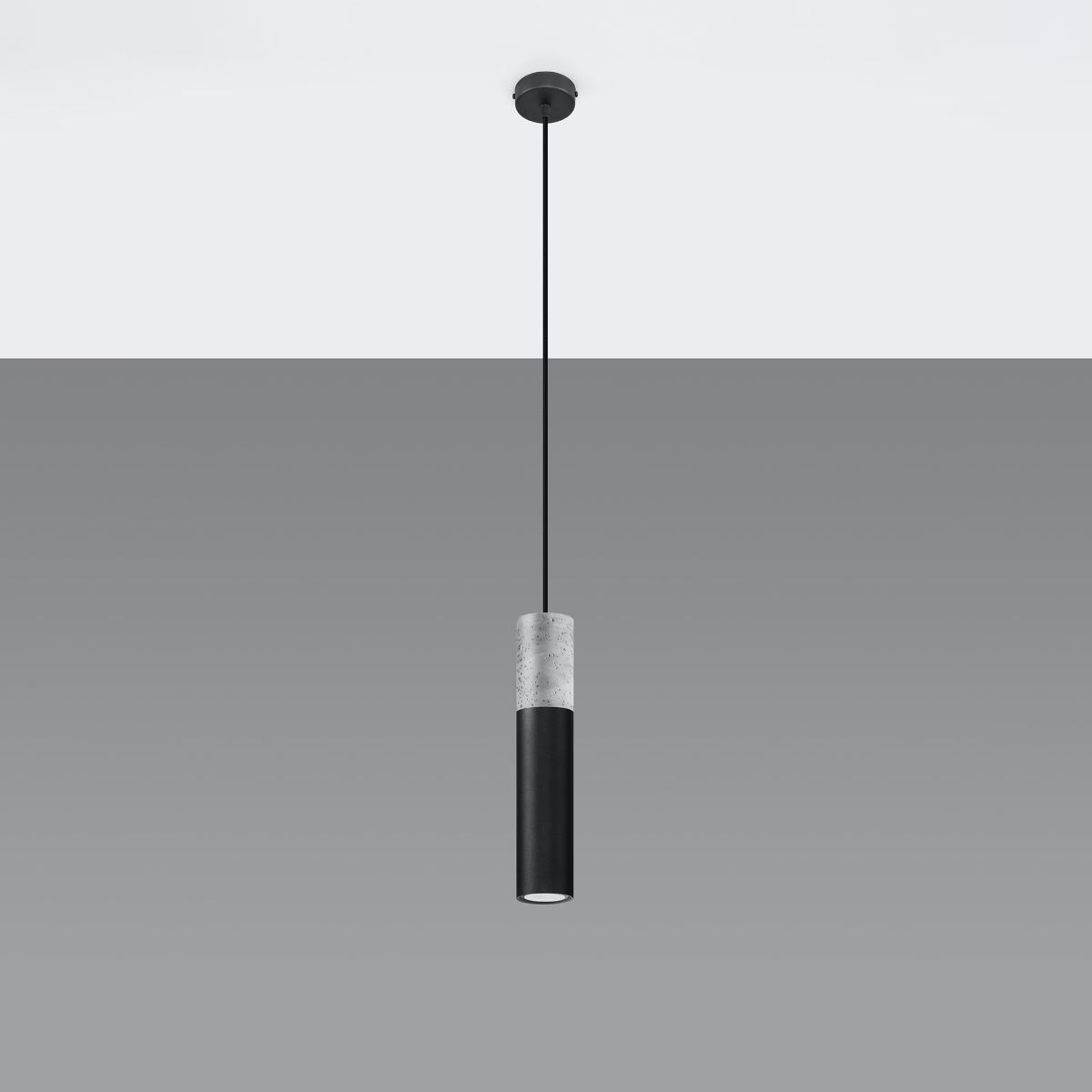 Borgeno Single Pendant Lamp, Concrete & Black Metal, 8cm Diameter