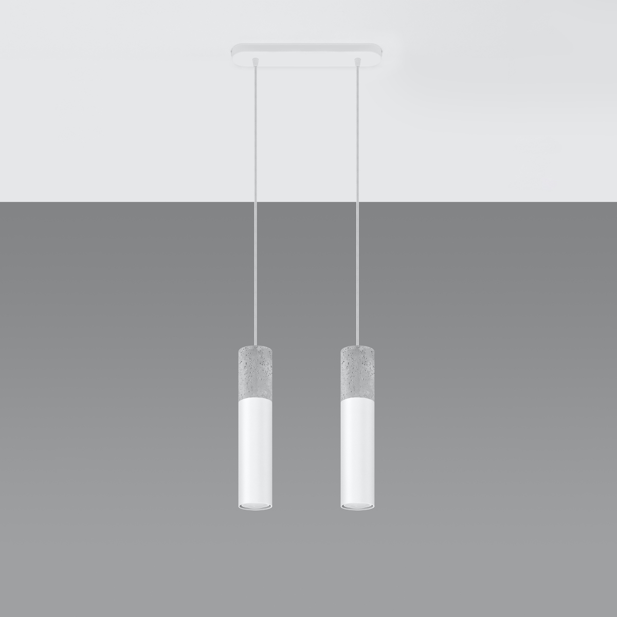 Borgeno 2 Light Bar Pendant Lamp, Concrete & White Metal, 30cm Length