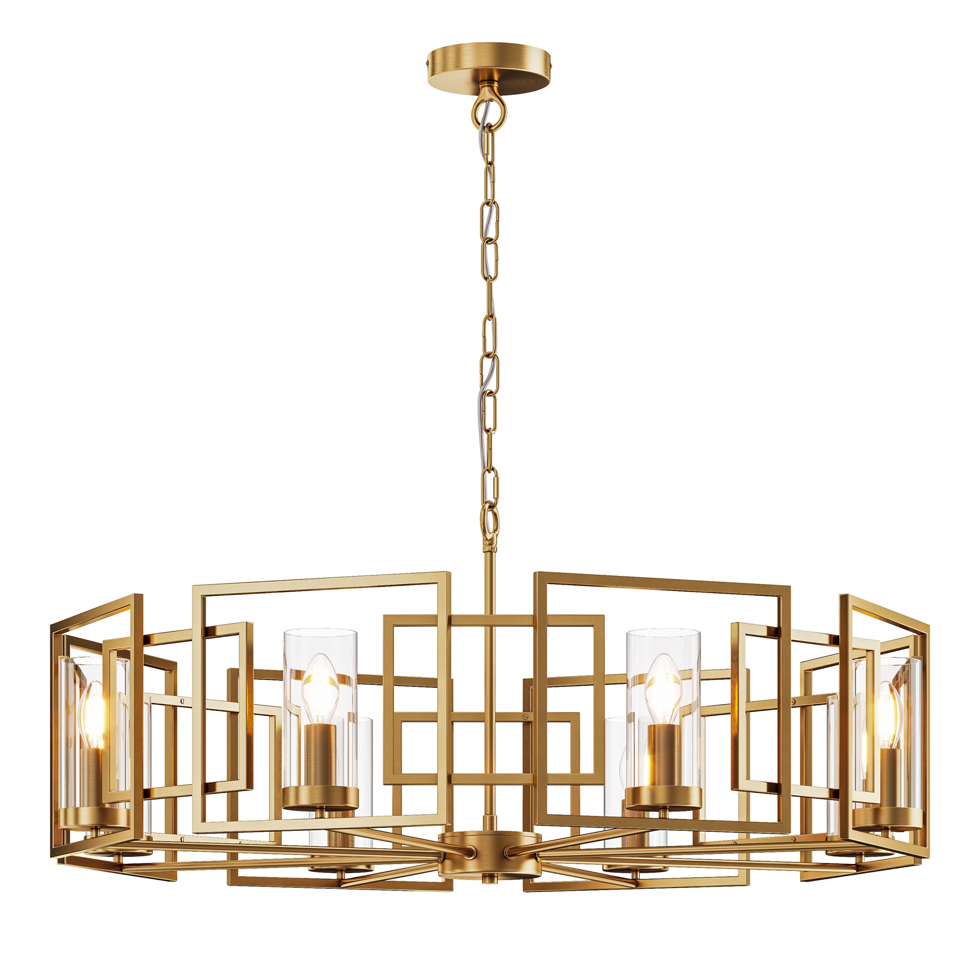 Bowi 8 Light Chandelier, Gold Frame, Clear Glass, 87.5cm Wide