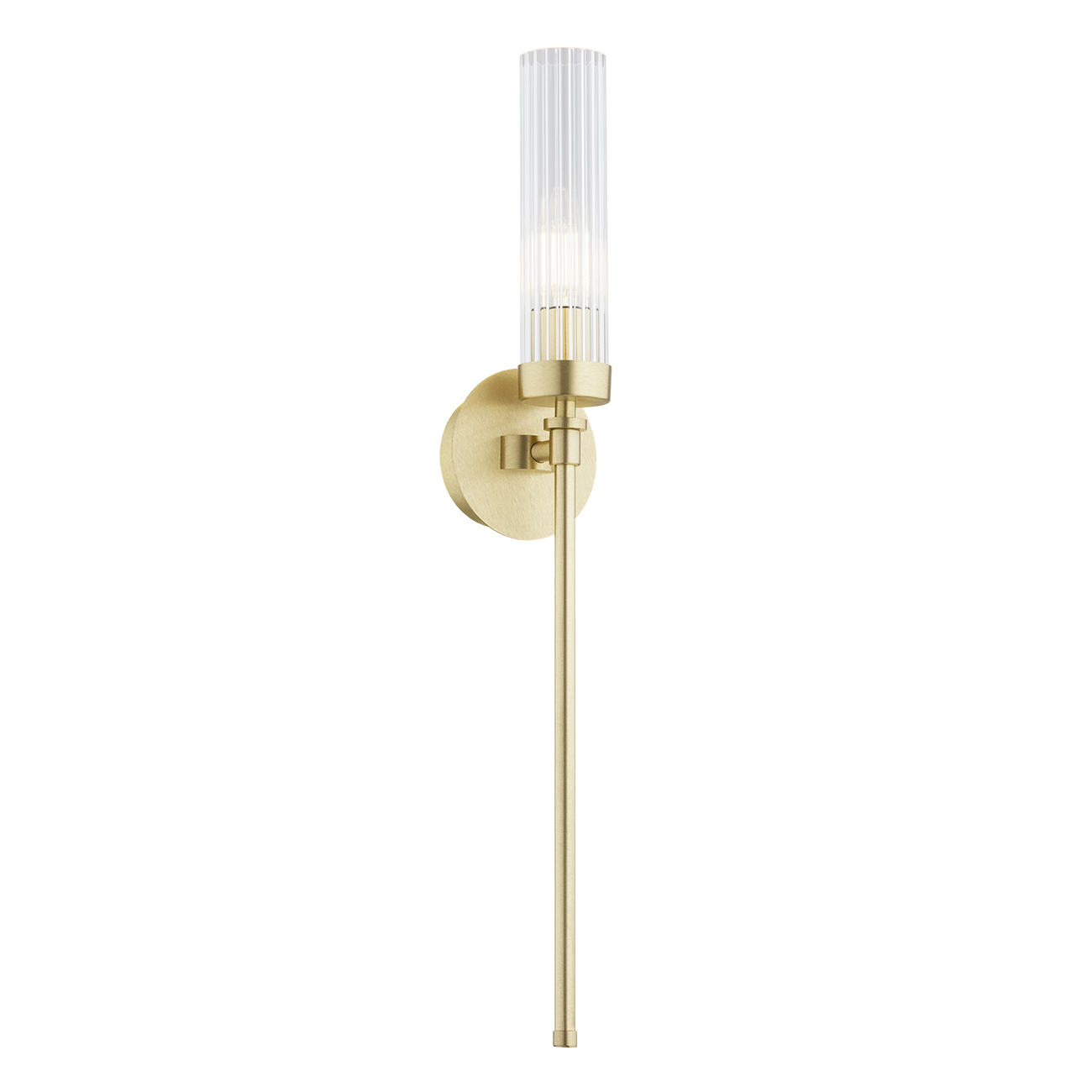 Brezton Long Single Wall Light, Brushed Brass, Clear Ribbed Glass, 10cm Wide