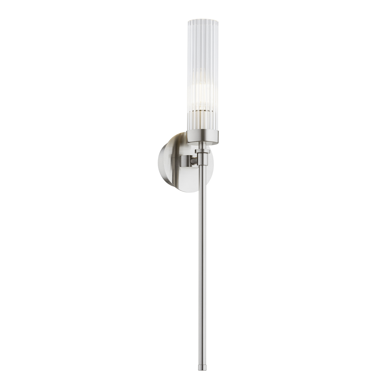 Brezton Long Single Wall Lamp, Brushed Nickel, Clear Ribbed Glass, Steel, 10cm Wide