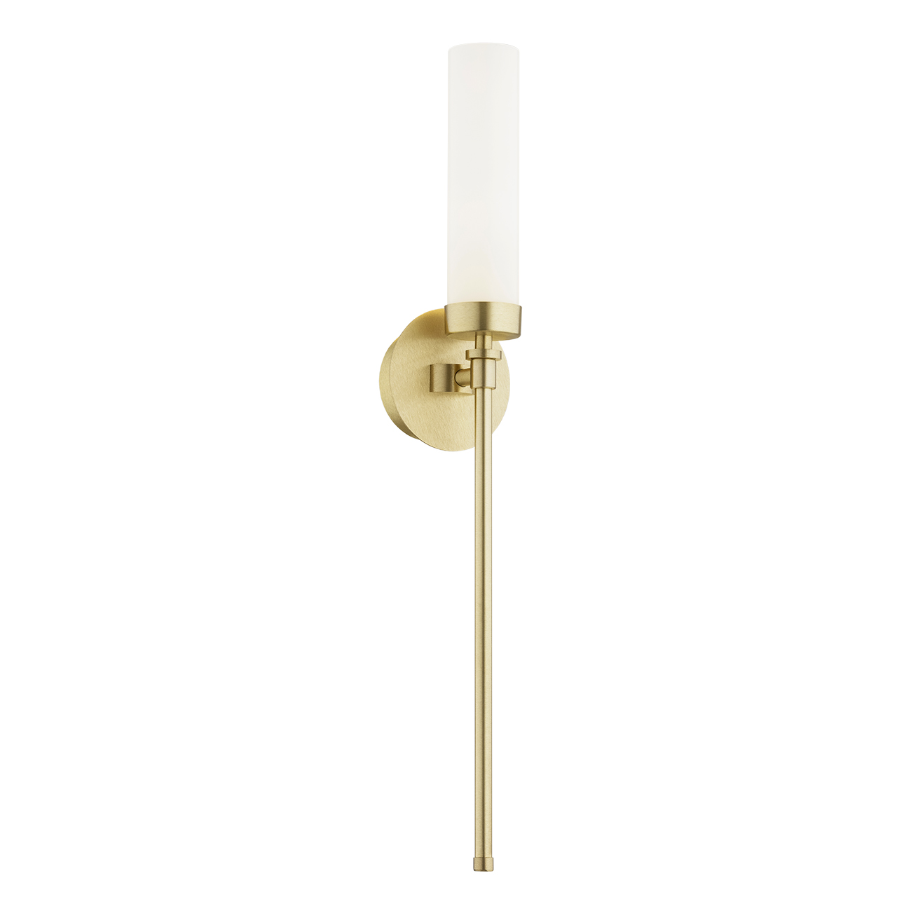 Brezton Long Single Wall Lamp, Brushed Brass, Frosted Glass, 10cm Wide