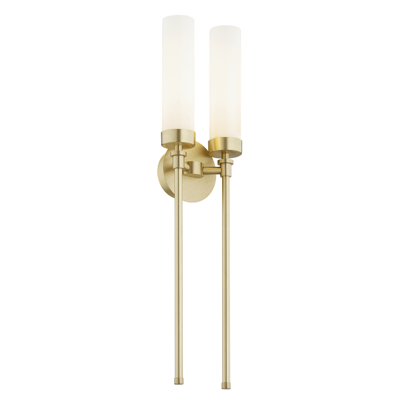 Brezton 2 Lamp Long Wall Light, Brushed Brass, Frosted Glass, 14cm Wide