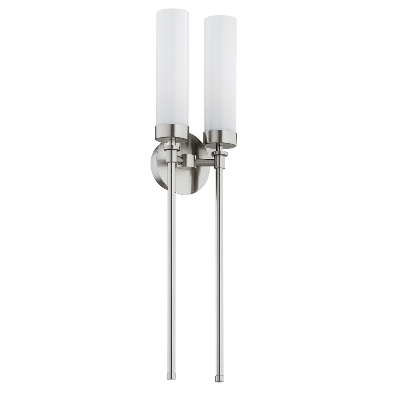 Brezton 2 Lamp Long Wall Light, Brushed Nickel, Frosted Glass, Steel, 14cm Wide