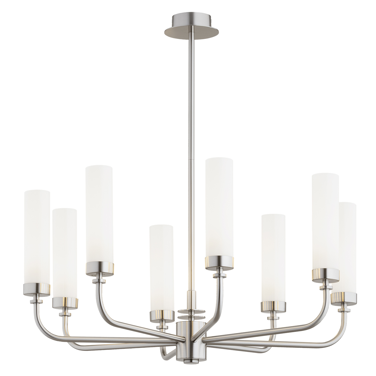 Brezton 8 Light Chandelier, Brushed Nickel, Milk Glass, Steel, 65cm Wide
