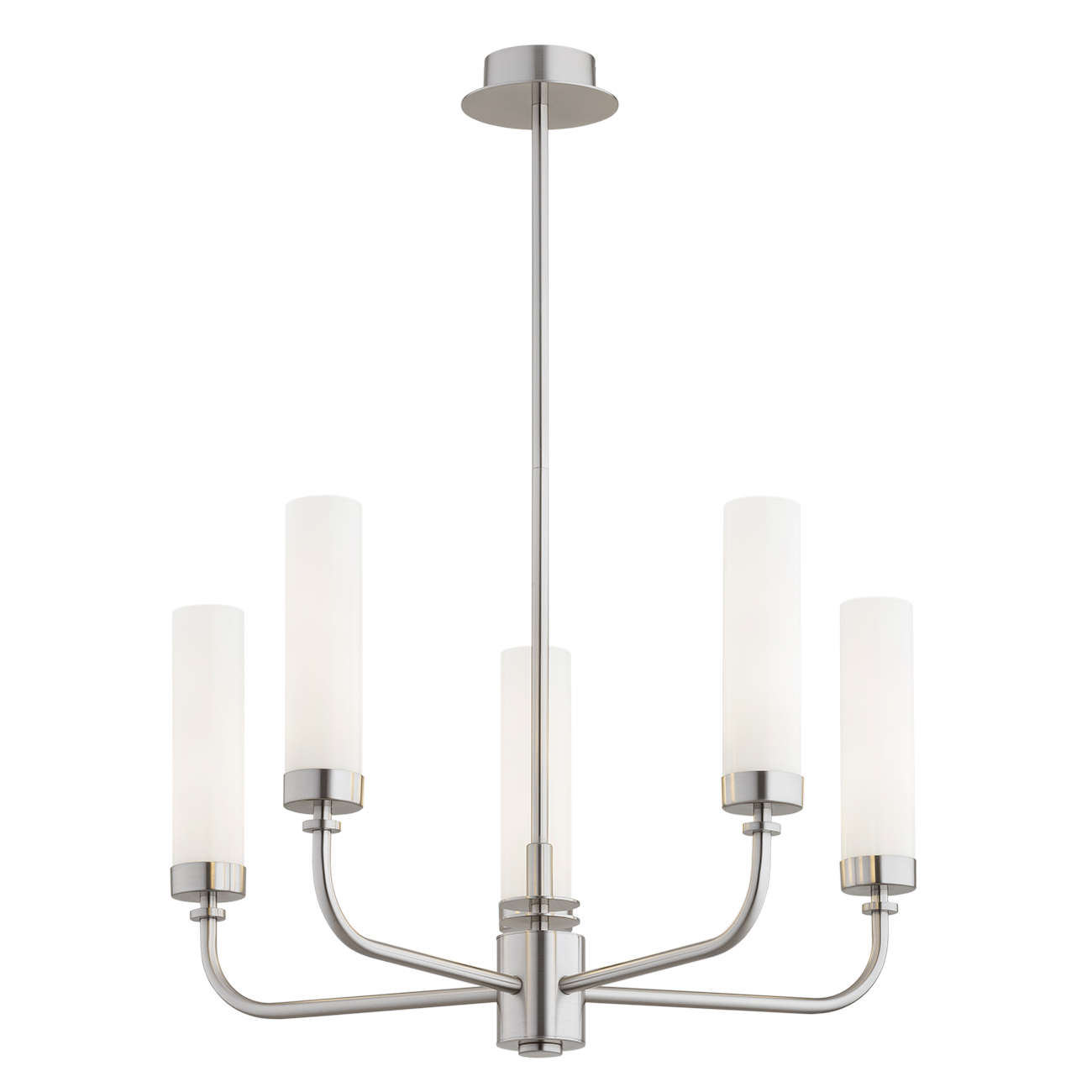 Brezton 5 Lamp Chandelier, Brushed Nickel, Milk Glass, Steel, 50cm Wide