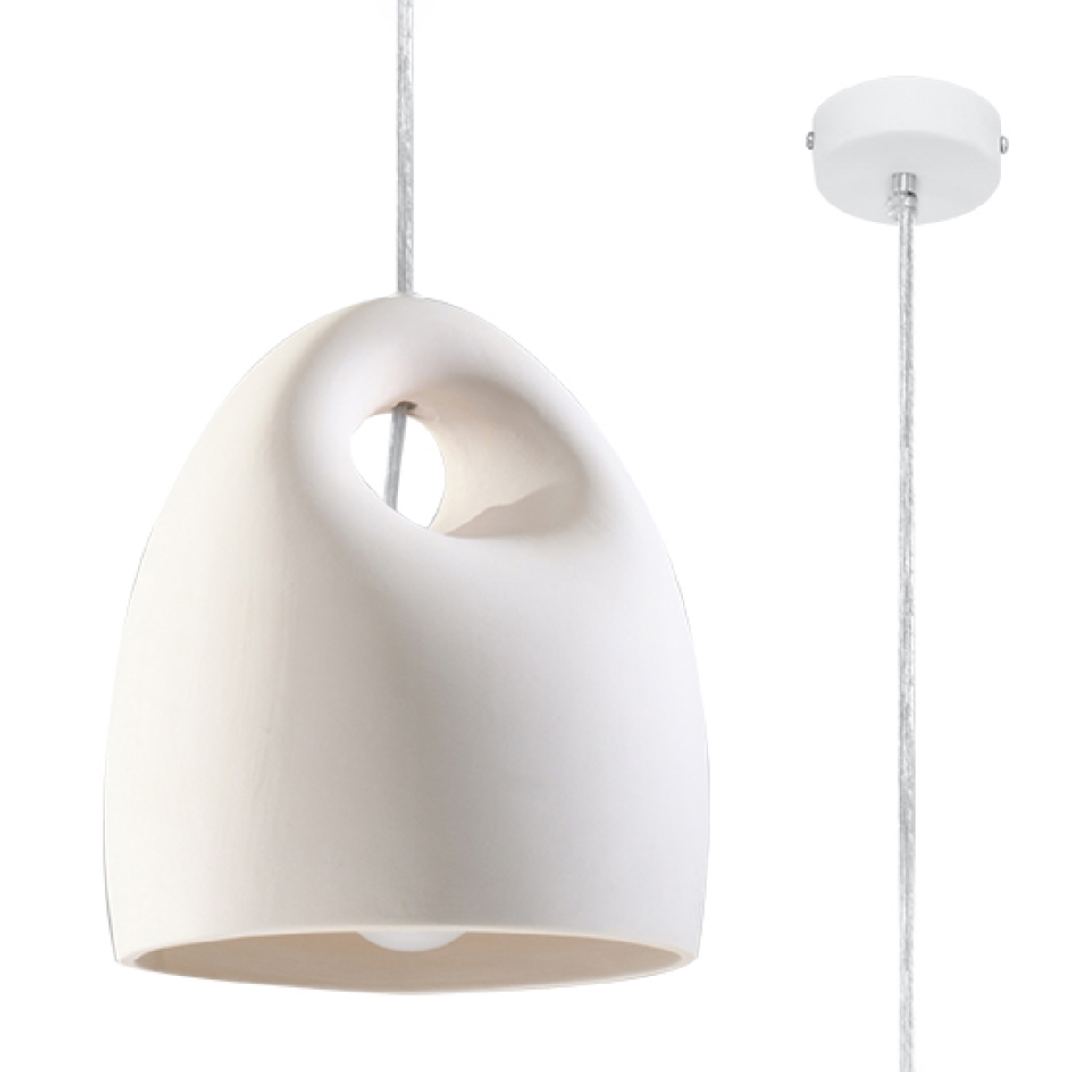 Obuk Ceramic Bell Pendant Light, White, 1 Lamp, 25cm Diameter