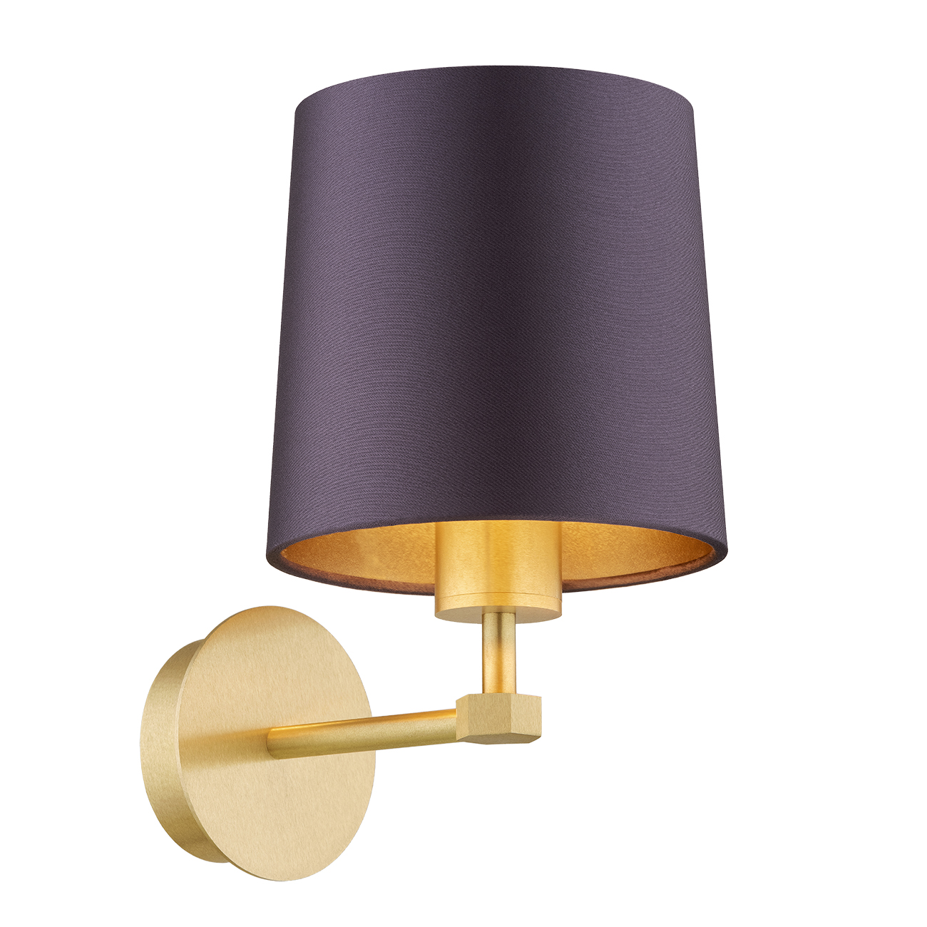 Ceton Wall Lamp, Brushed Brass, Plum Purple Shade, 16cm Width