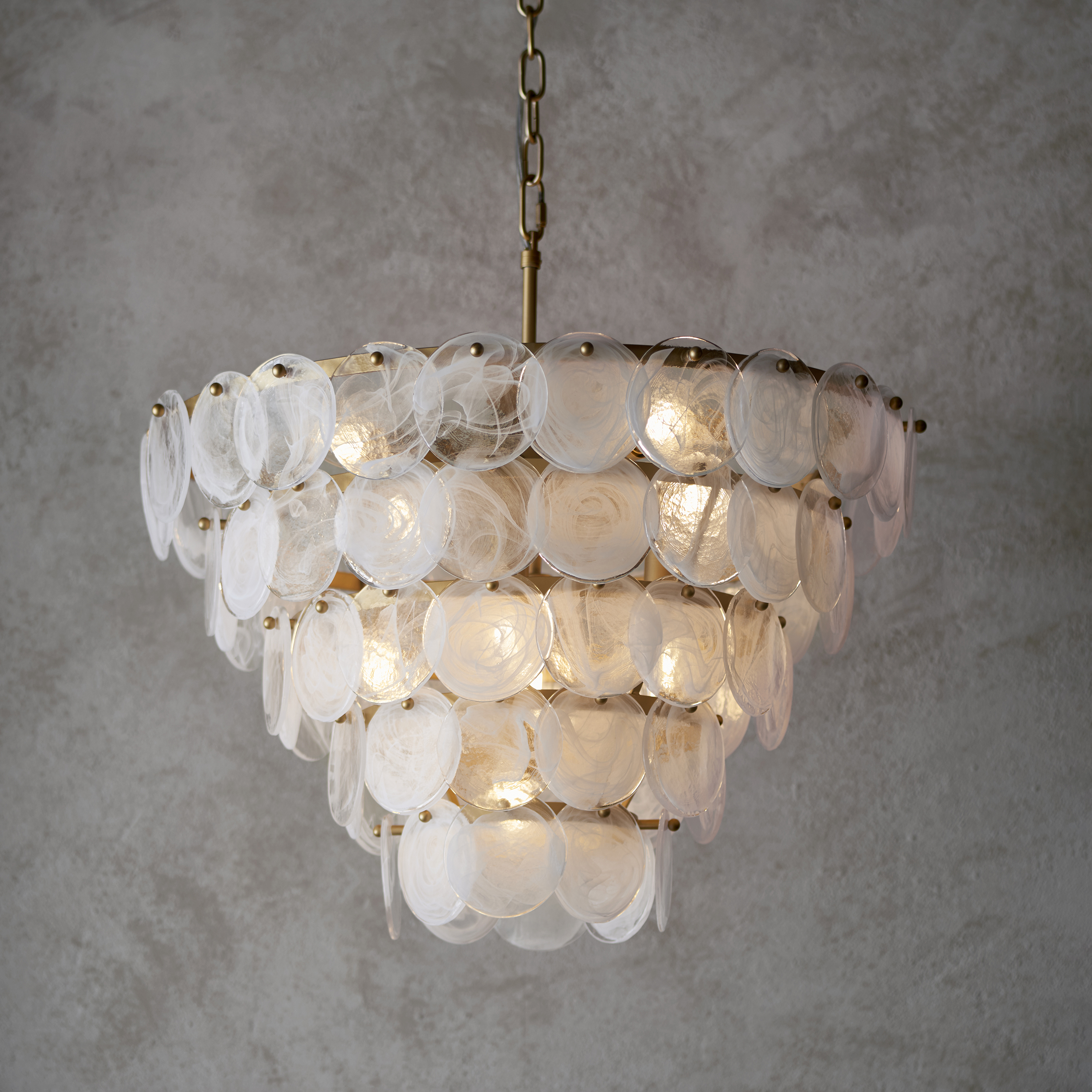 Nevad Glass Chandelier, Antique Gold, White, 9 Lamp, 62cm