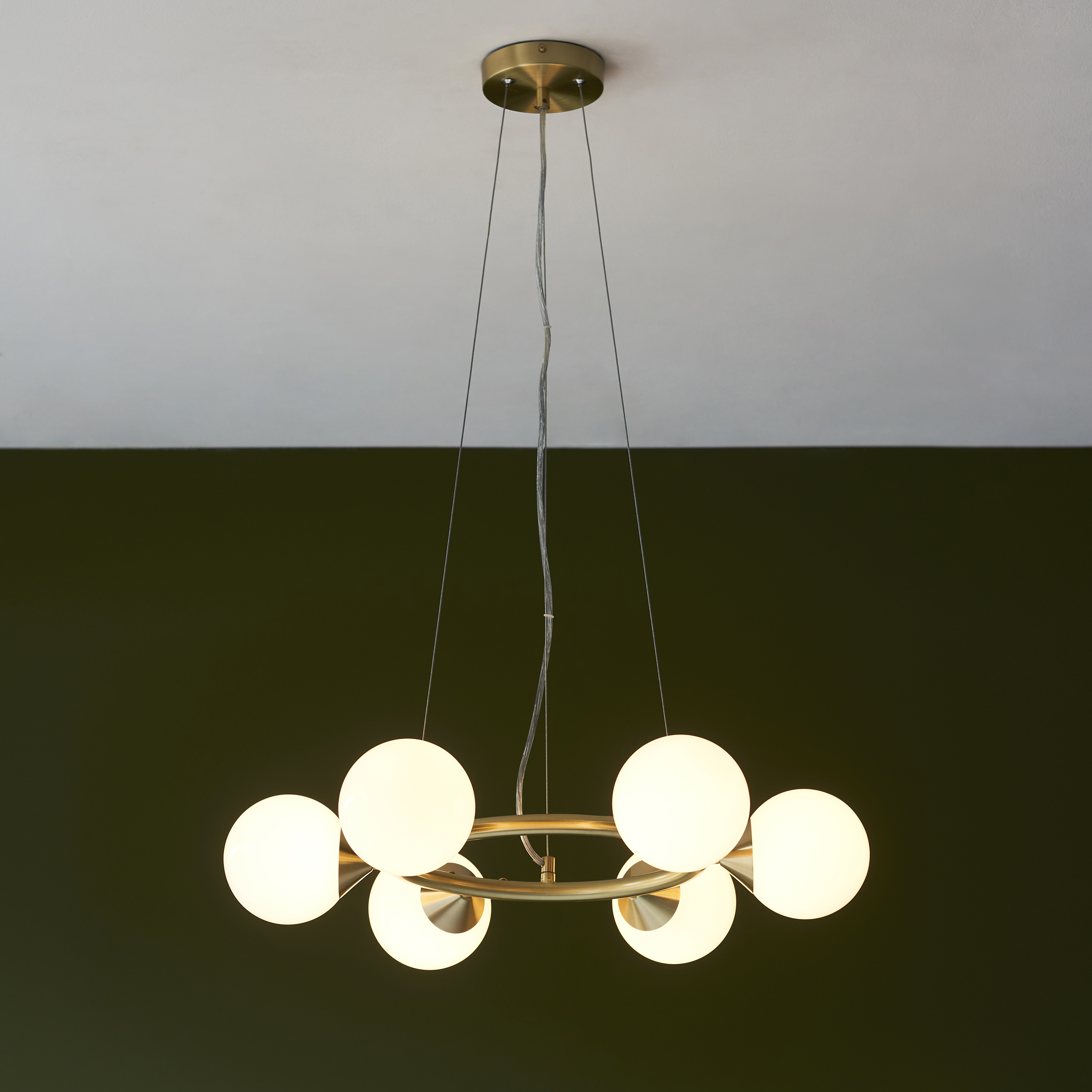 Nexus Chandelier, 6 Light, Round Glass, Brass, 59.5cm