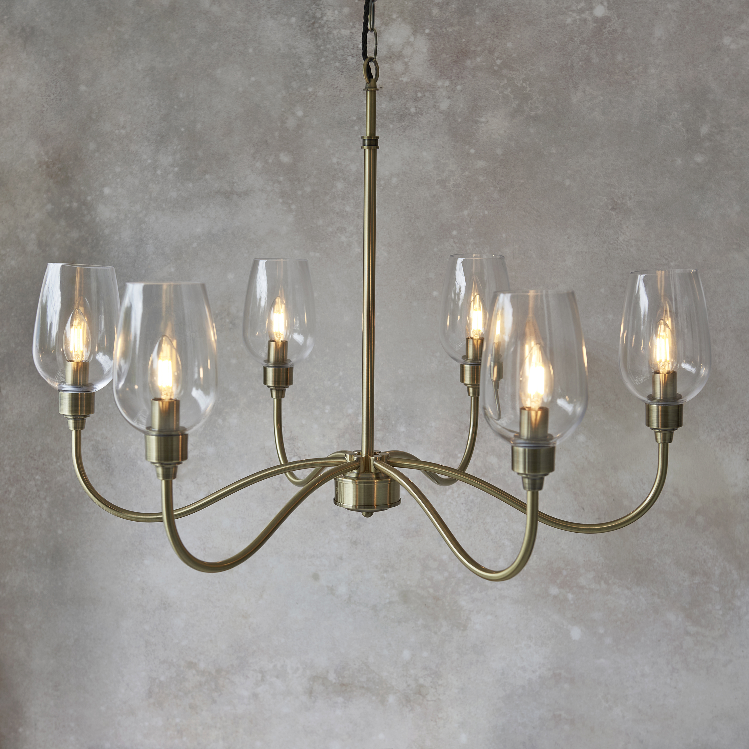 Richmond Chandelier, 6 Light, Antique brass, Glass, 84.5cm