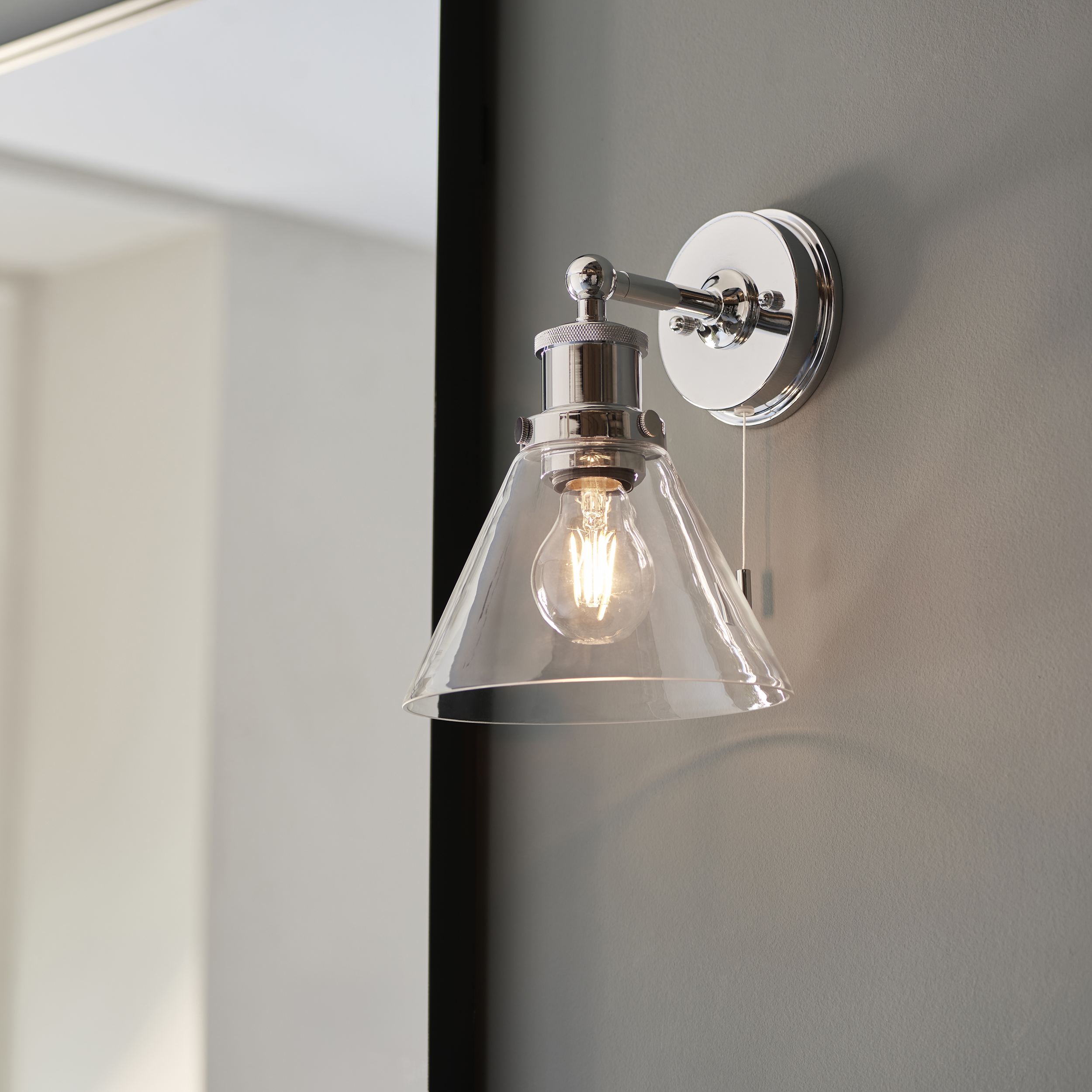 Habe Bathroom Wall Light, IP44, Chrome, Clear Glass