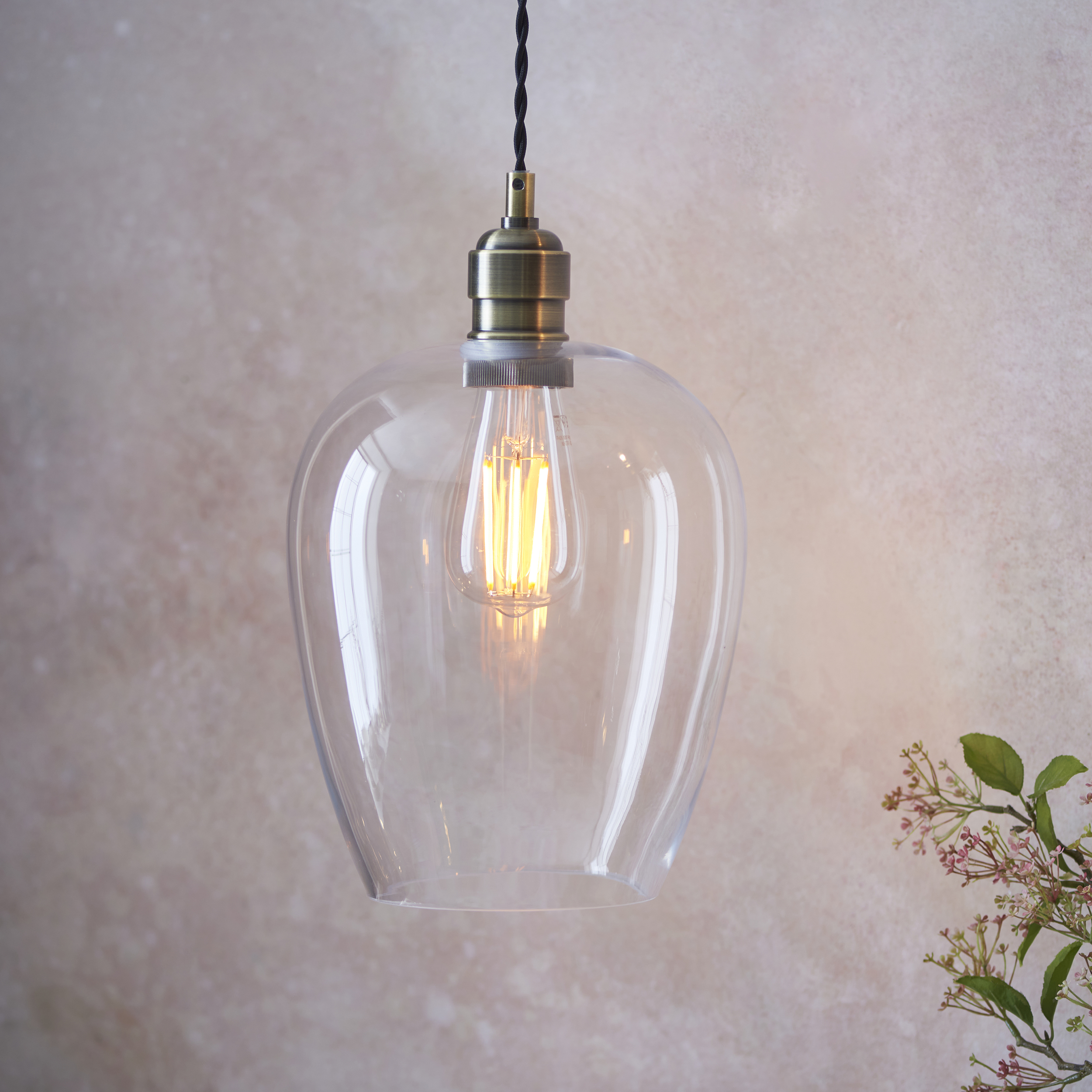 Nova Blown Glass Pendant Light, Brass, 21cm