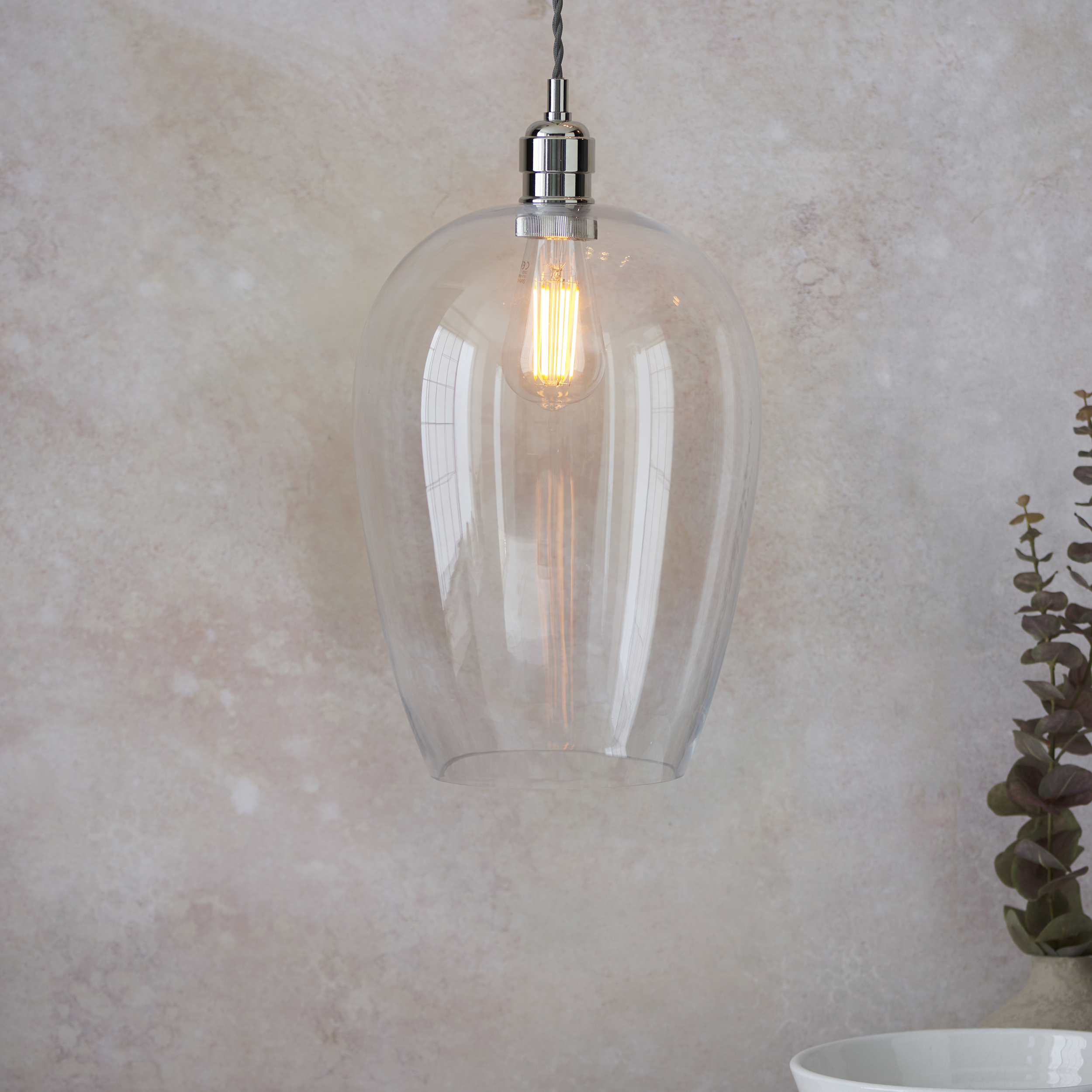 Nova Large Glass Pendant Light, Nickel, 25cm