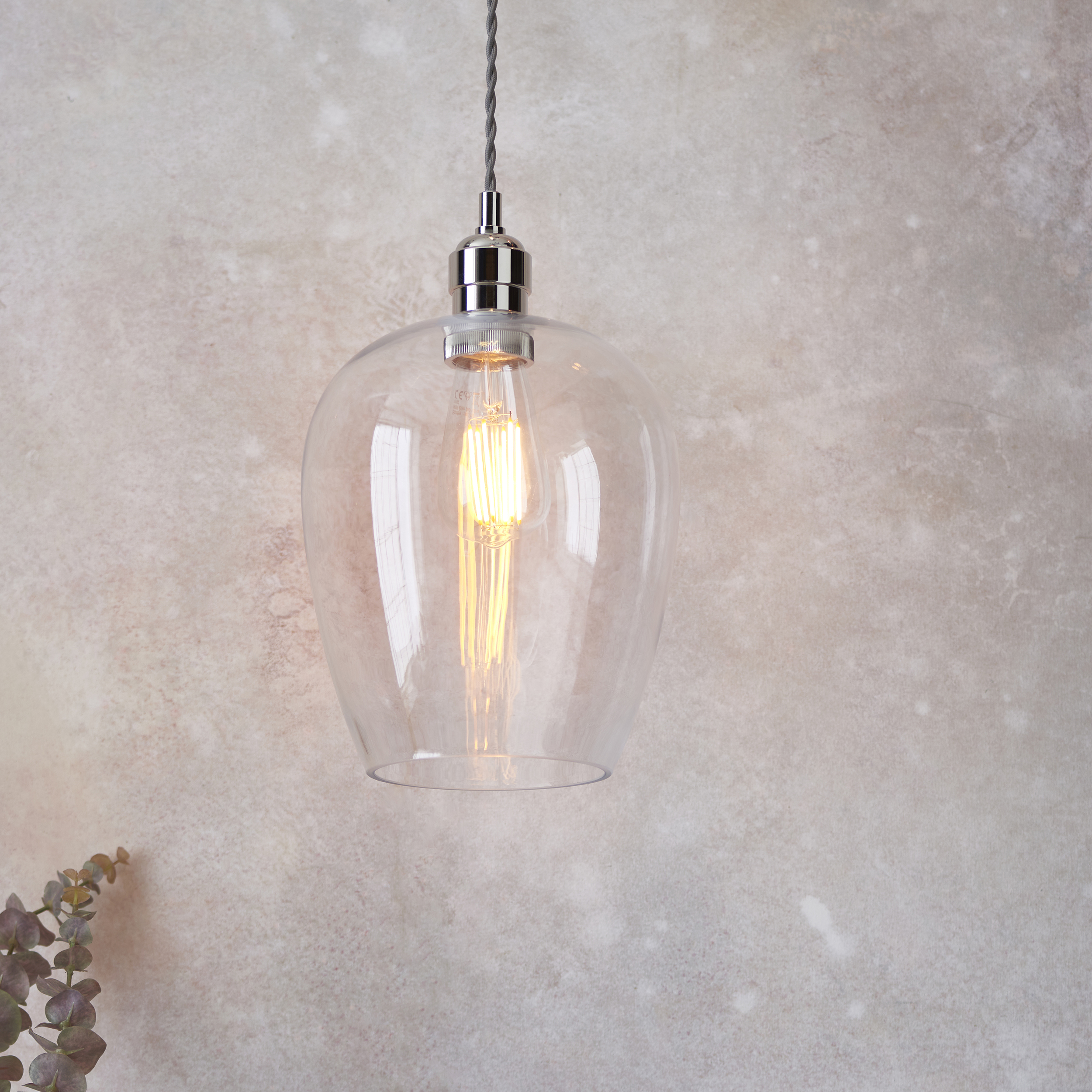 Nova Glass Pendant Lamp, Nickel, 21cm