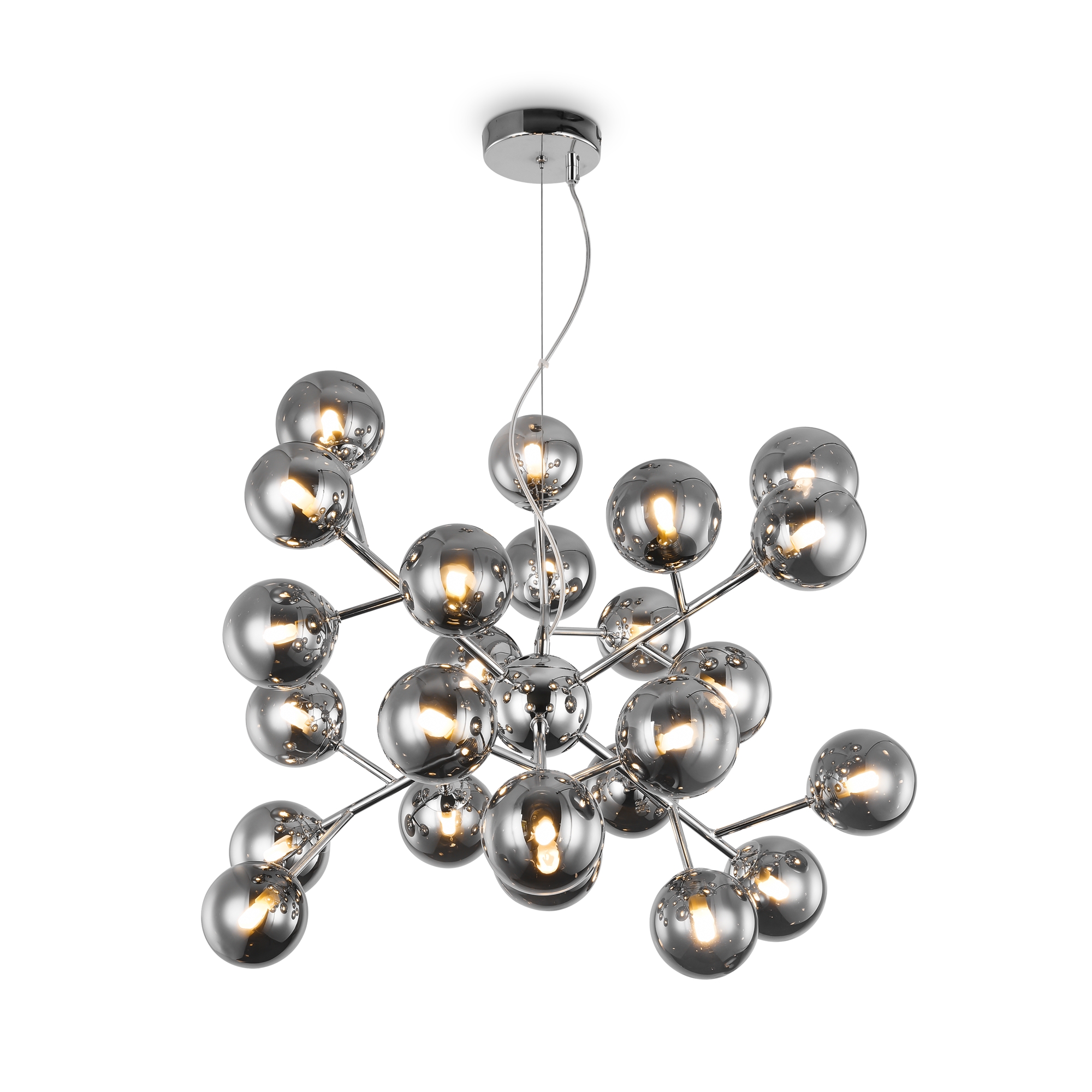 Dallas 24 Light Chandelier Lamp, Smoked Glass, Chrome Metal, 65cm Wide