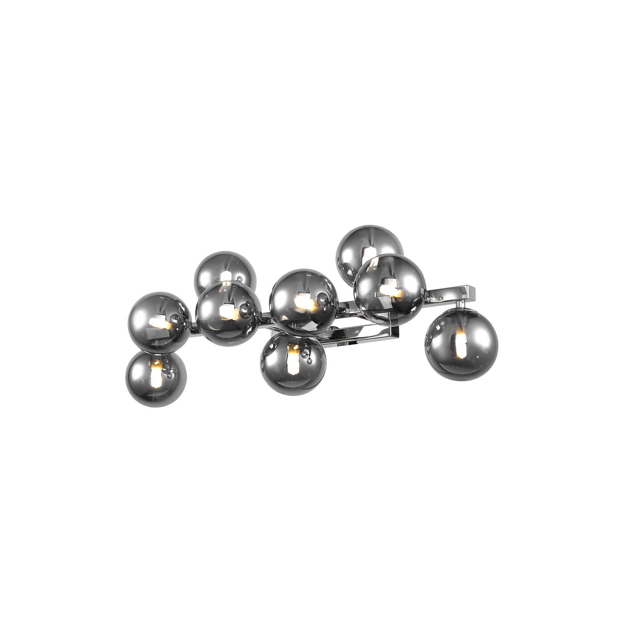 Dallas 9 Lamp Bubble Wall Light, Smoked Glass, Chrome Metal, 66cm Wide