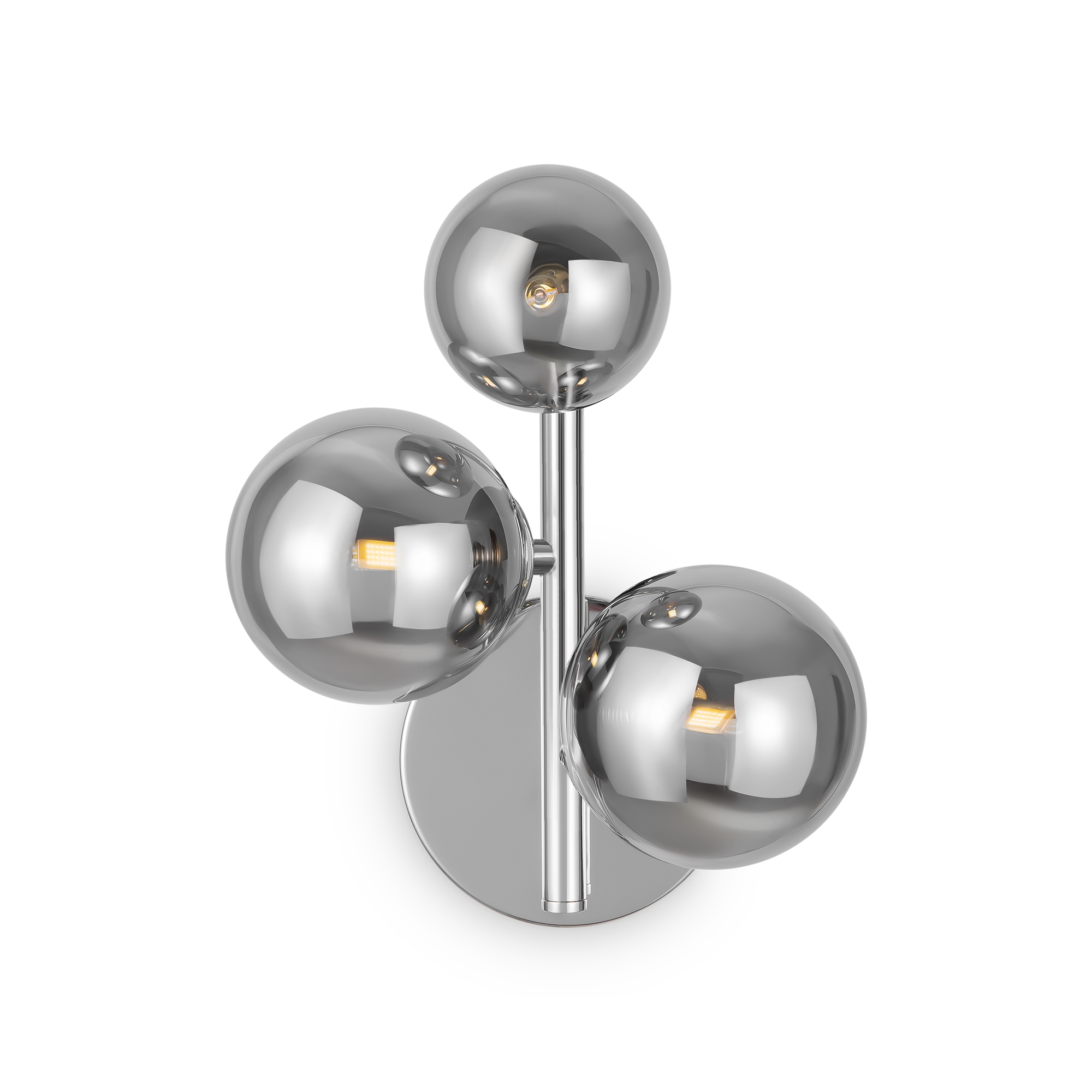 Dallas 3 Light Wall Lamp, Smoked Glass, Chrome Metal, 20cm Wide