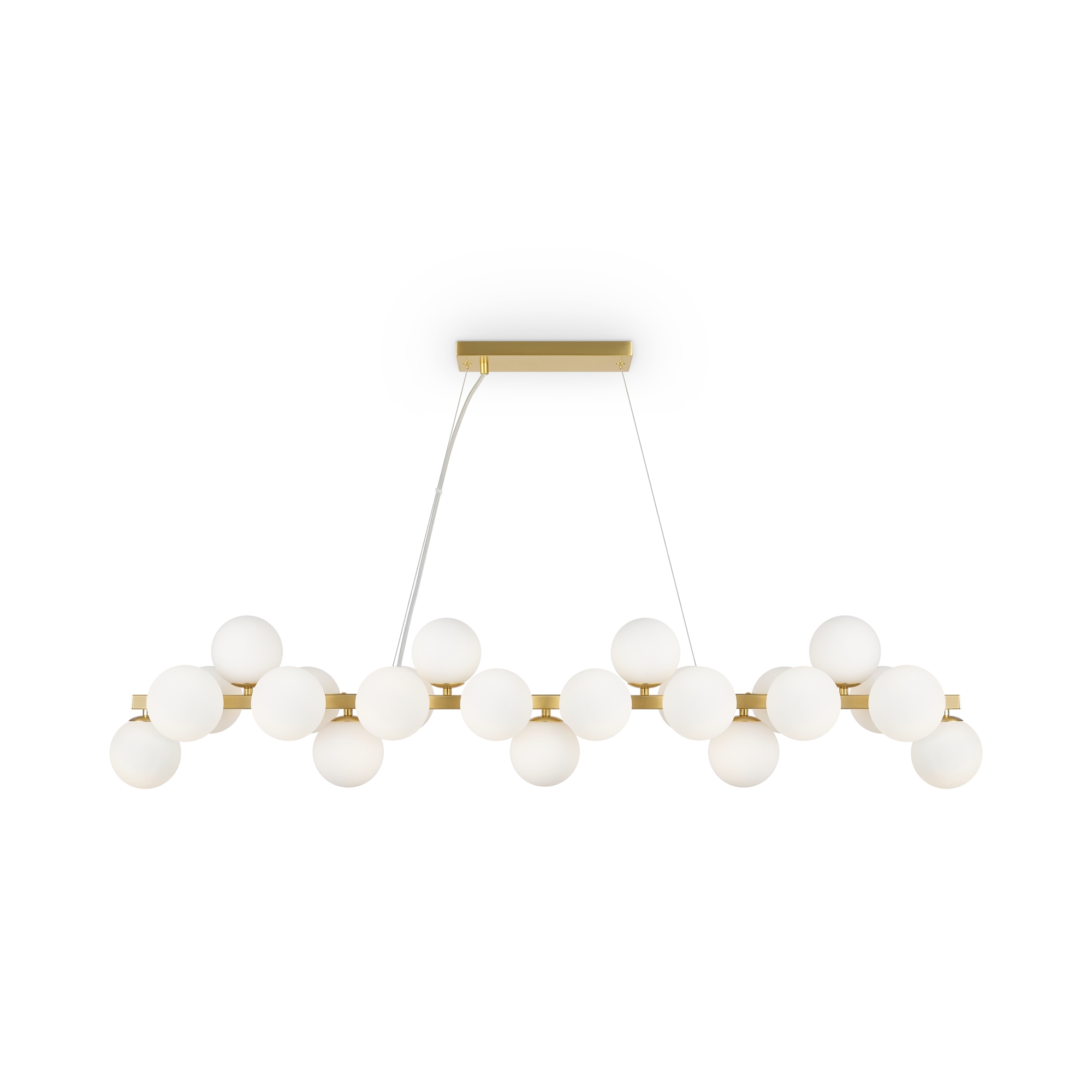 Dallas 25 Light Linear Pendant Lamp, White Glass, Gold Metal, 125.cm Length