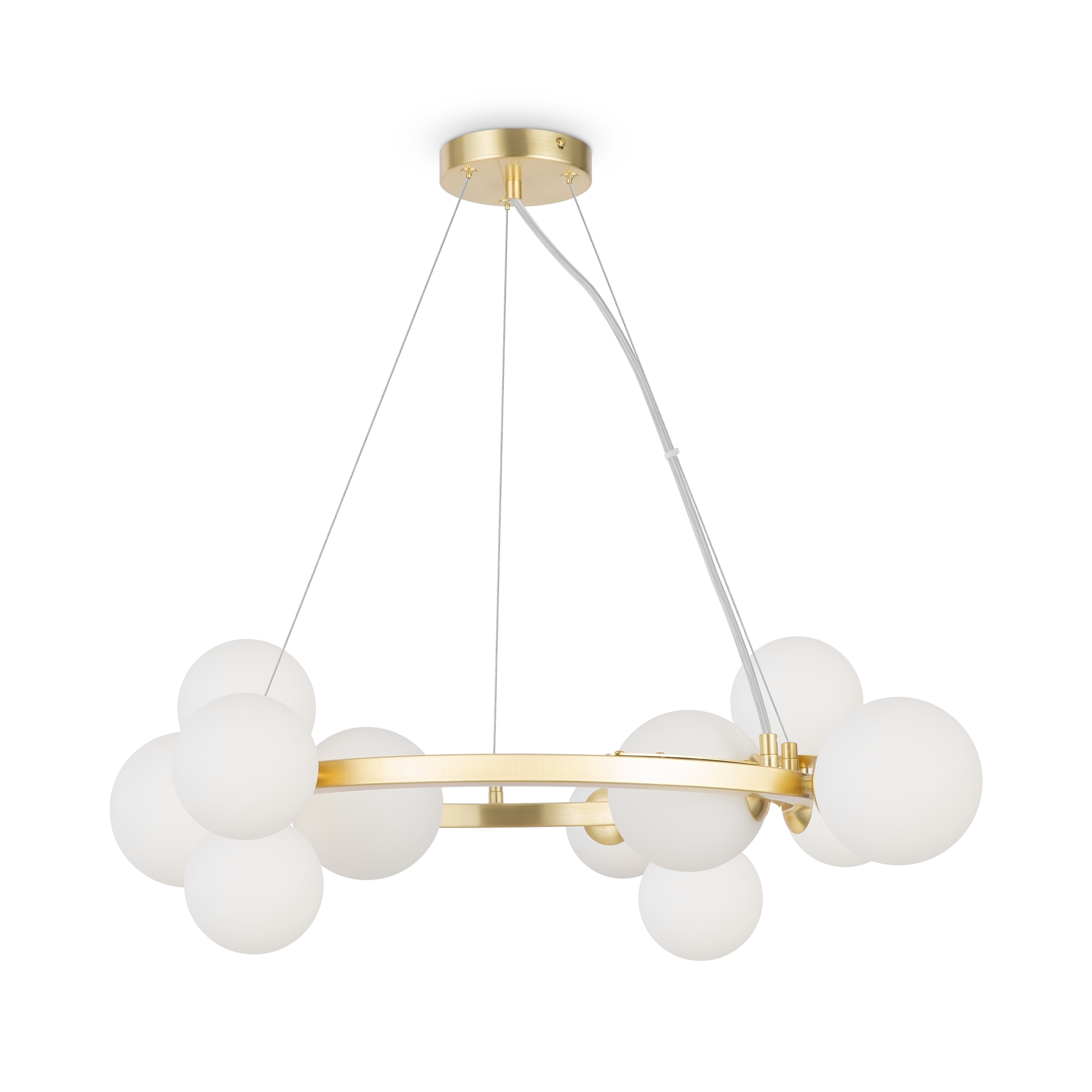 Dallas 11 Lamp Chandelier, White Glass, Gold Metal, 67cm Wide